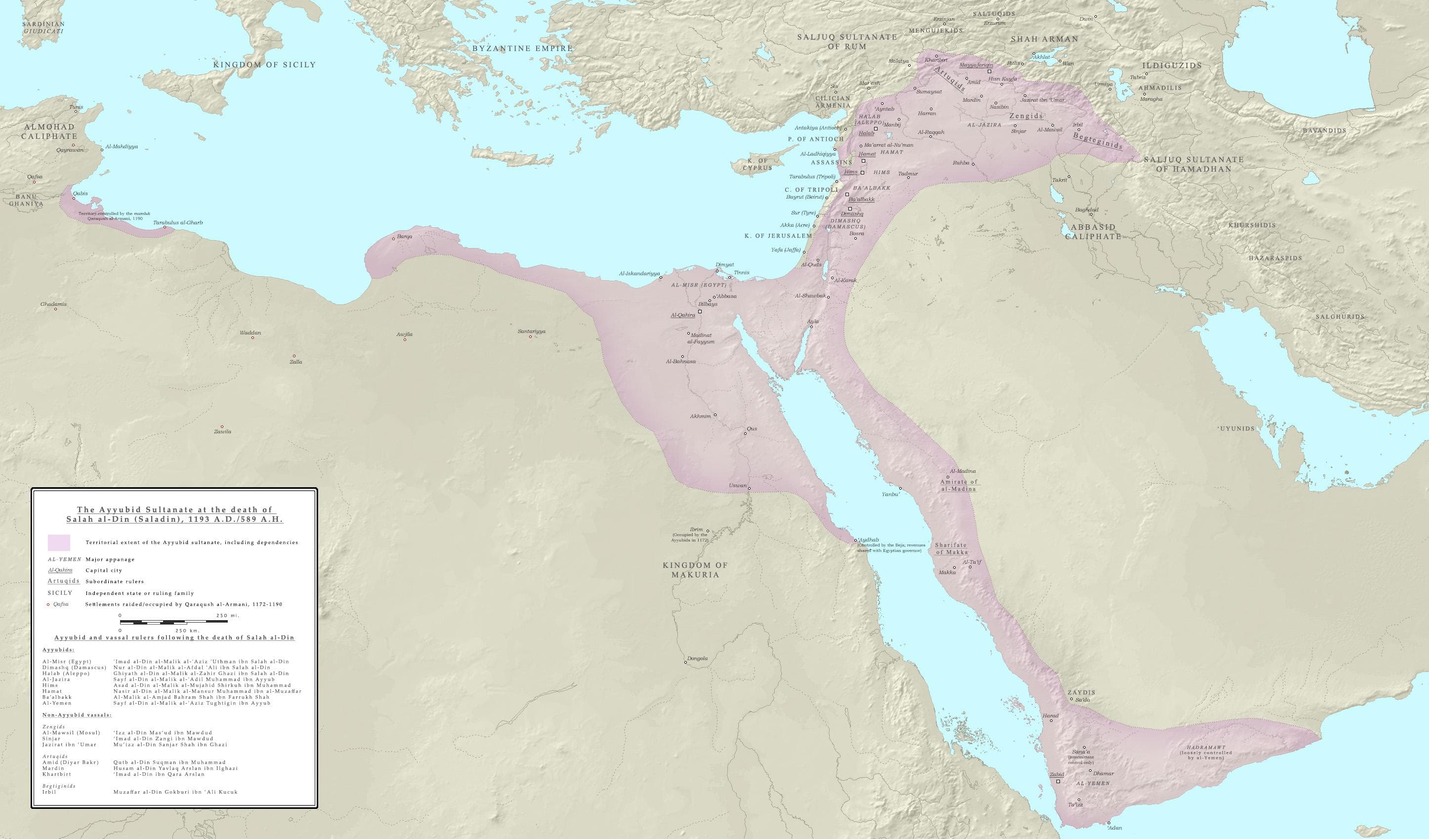 Ayyubid Sultanate Extent Map by 1193