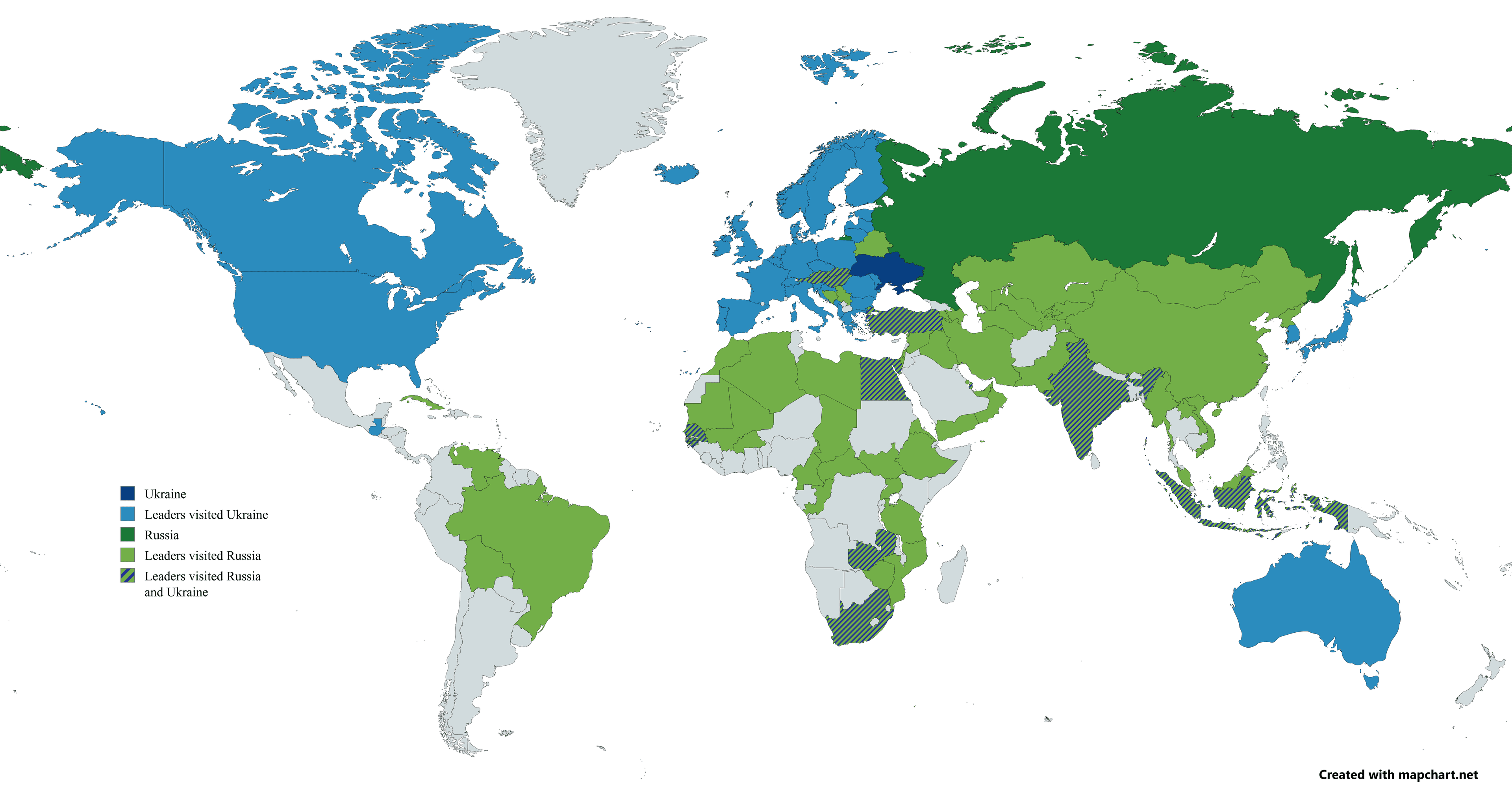 Map of Foreign Leaders' Visits to Russia and Ukraine