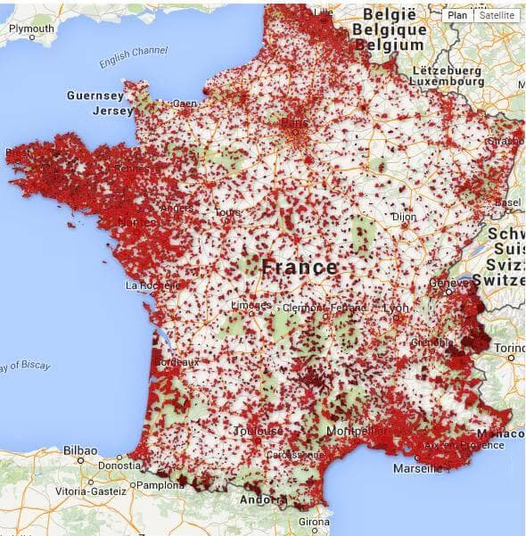 Map of Bars in France Serving Alcohol
