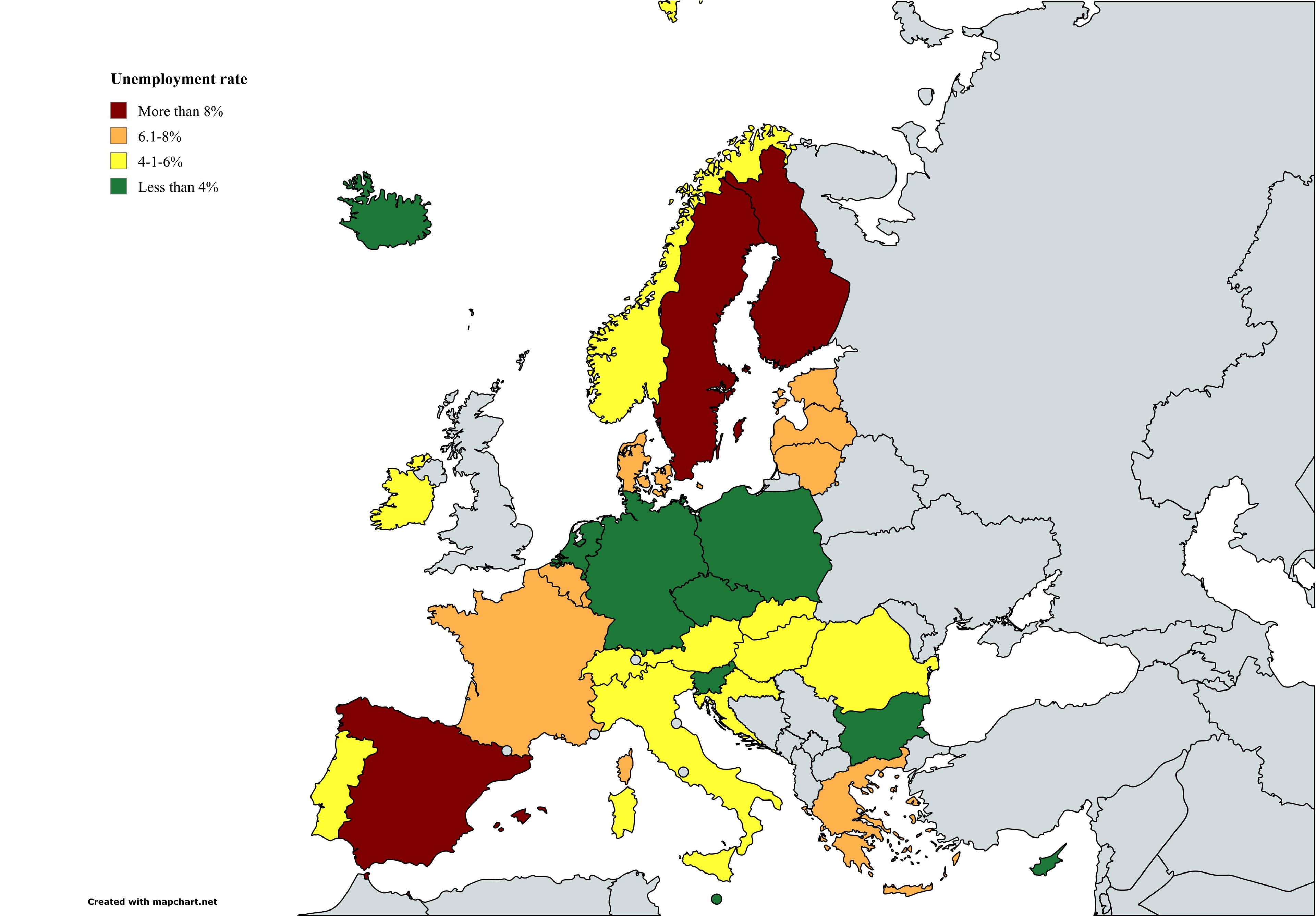 Unemployment Rate Map of Europe - June 2025