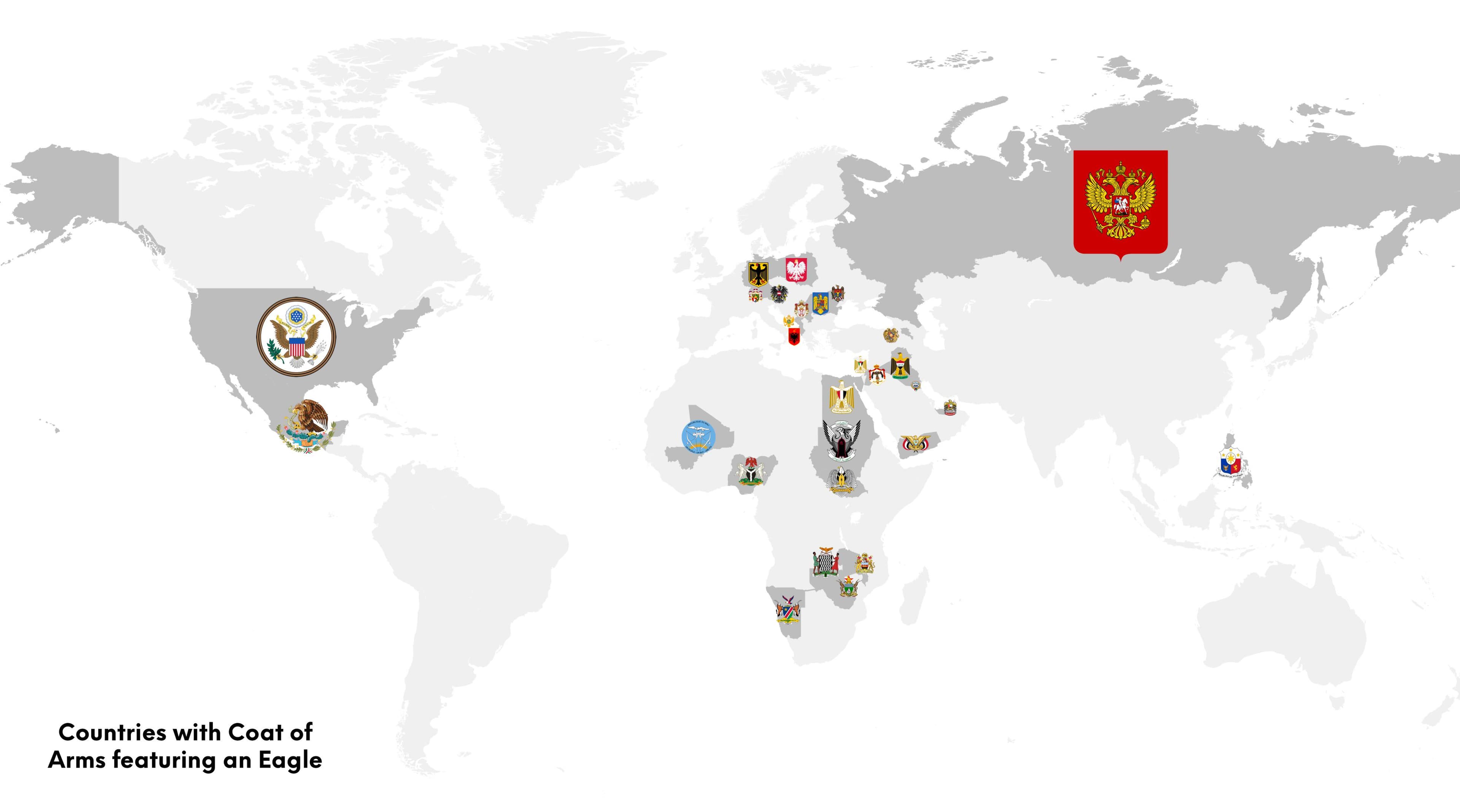 Map of Countries with Eagle Coat of Arms