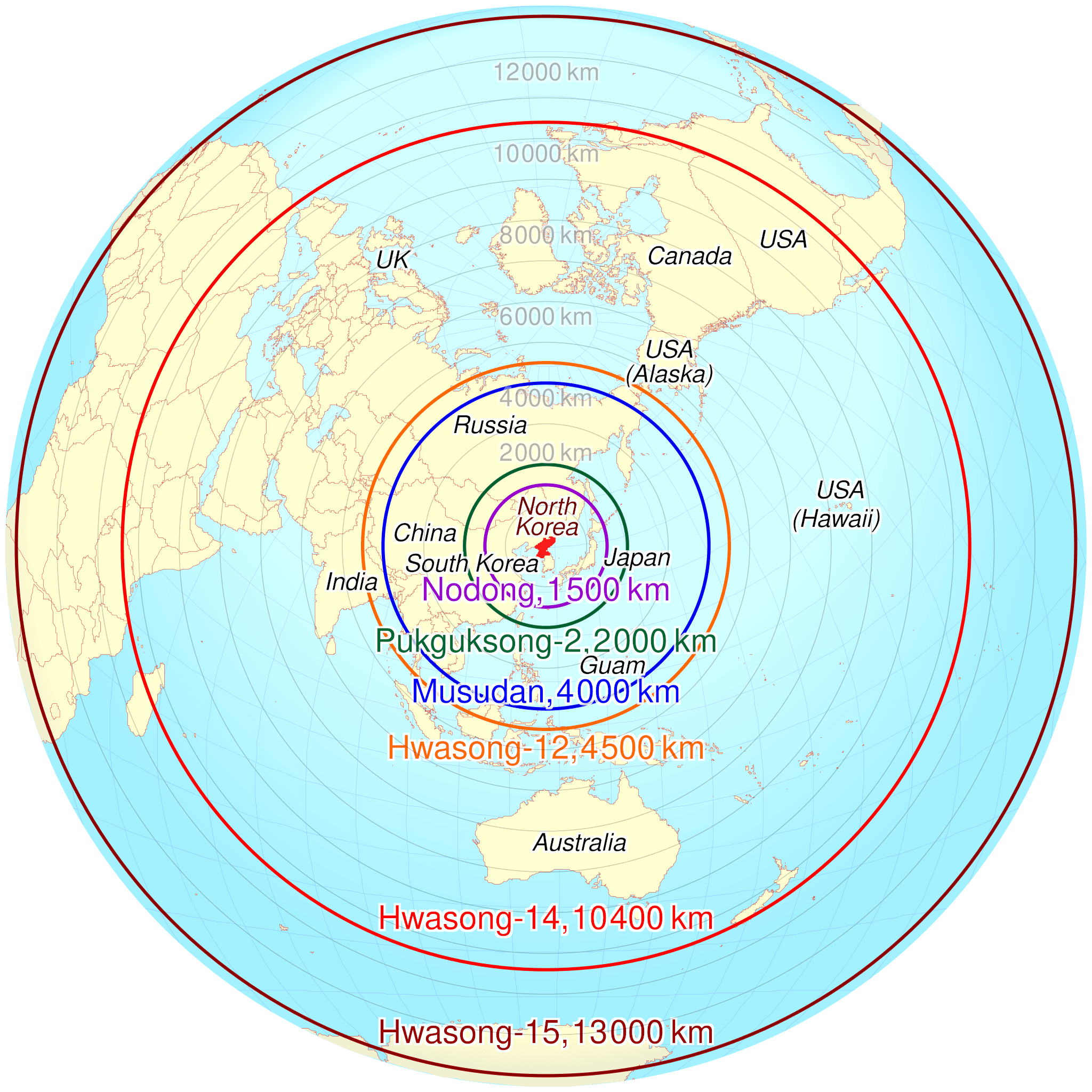 North Korean Missile Range Estimated Map