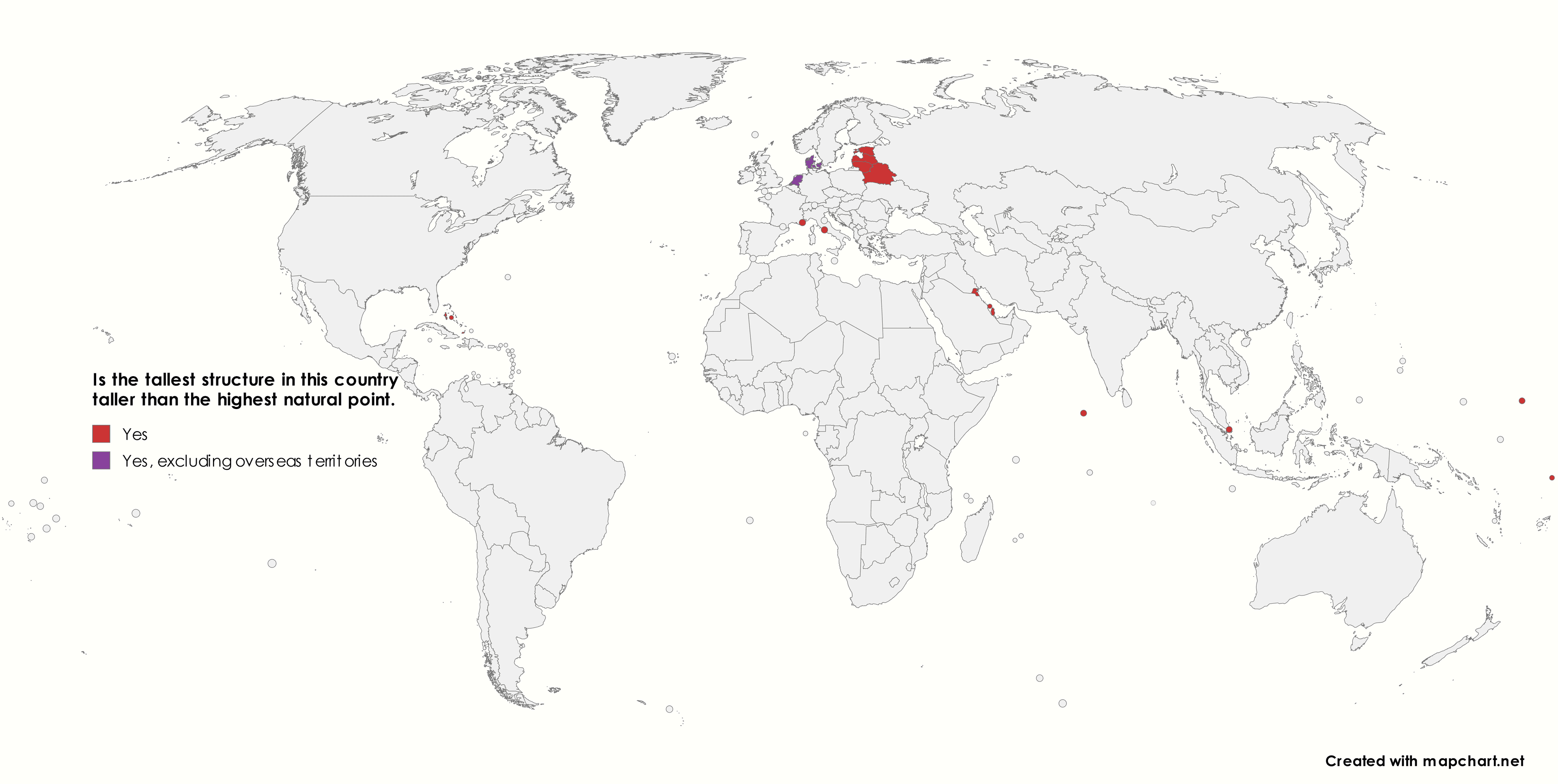Map of Countries with Tall Structures Exceeding Natural Peaks