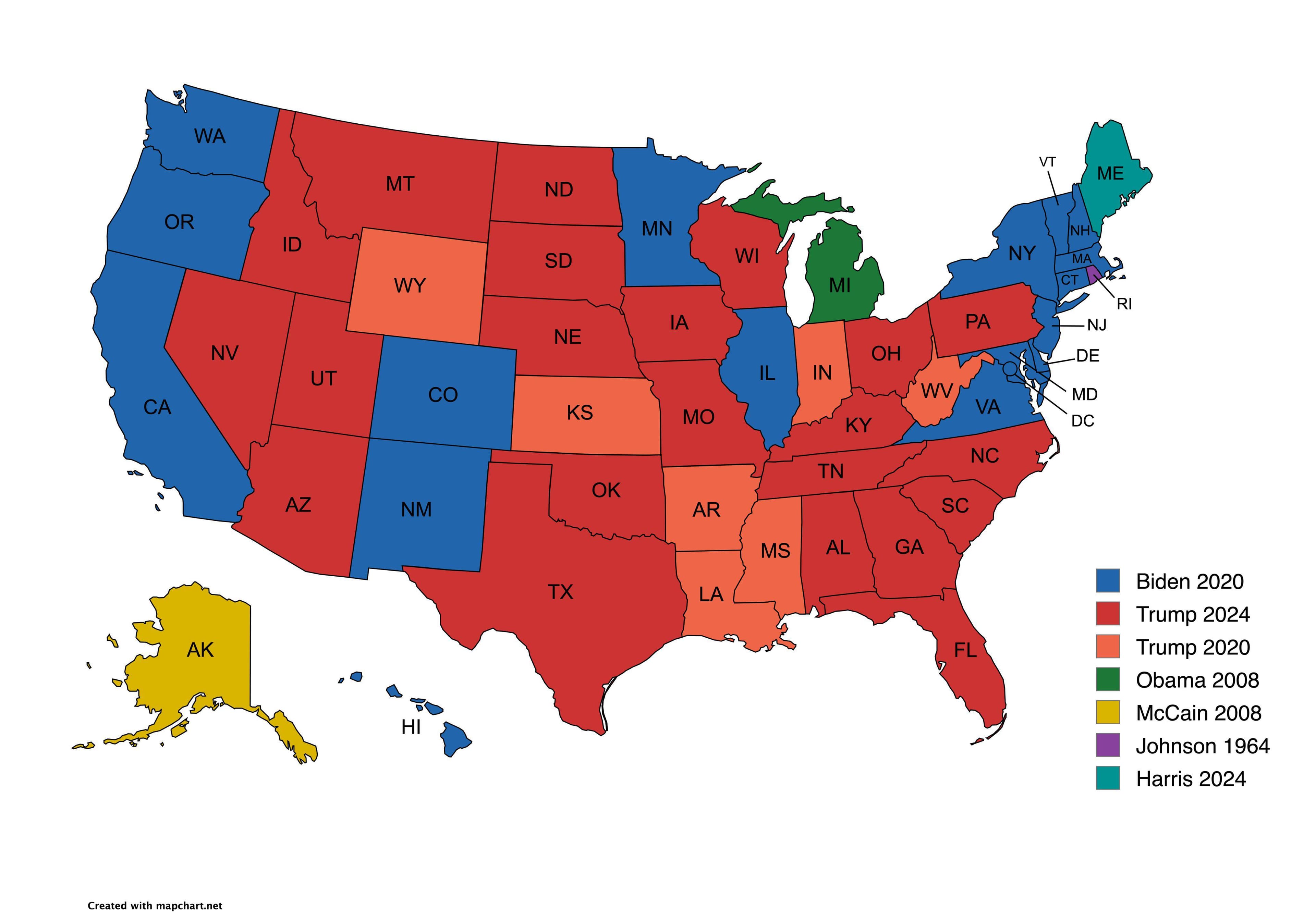 Presidential Candidate Vote Distribution by State Map