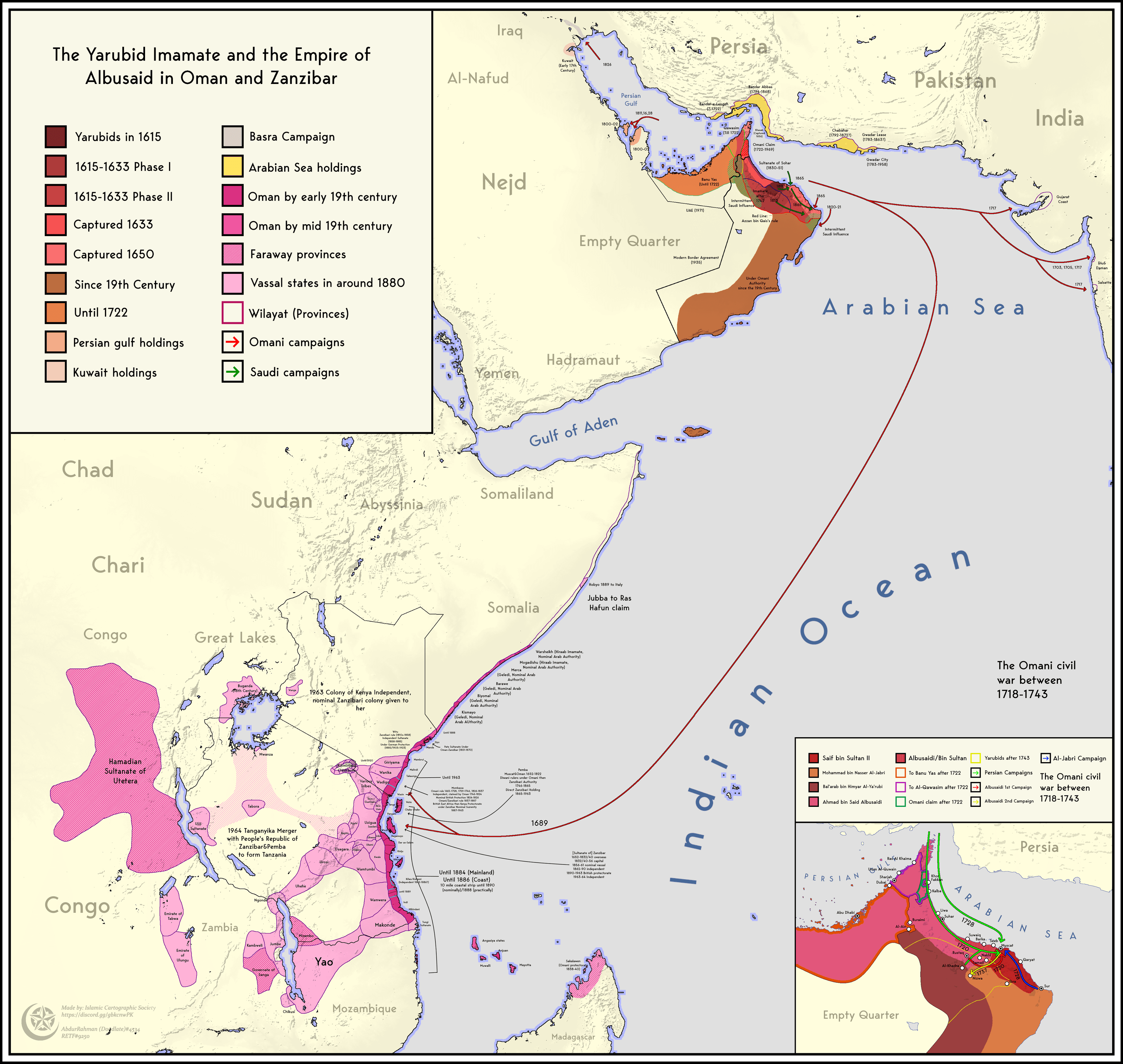 Territorial Expansion and Contraction Map of Oman and Zanzibar