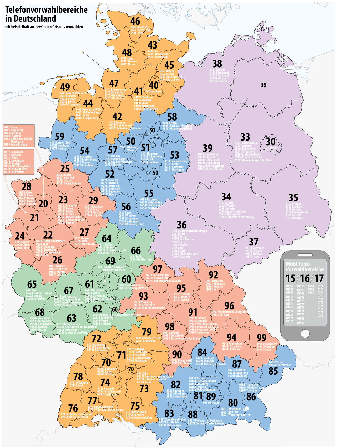 Telephone Number Area Codes in Germany Map