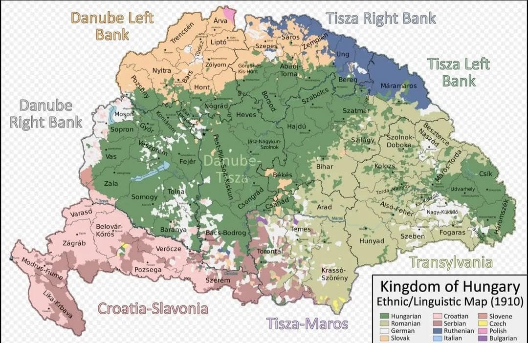 Ethnic Map of the Kingdom of Hungary in 1910