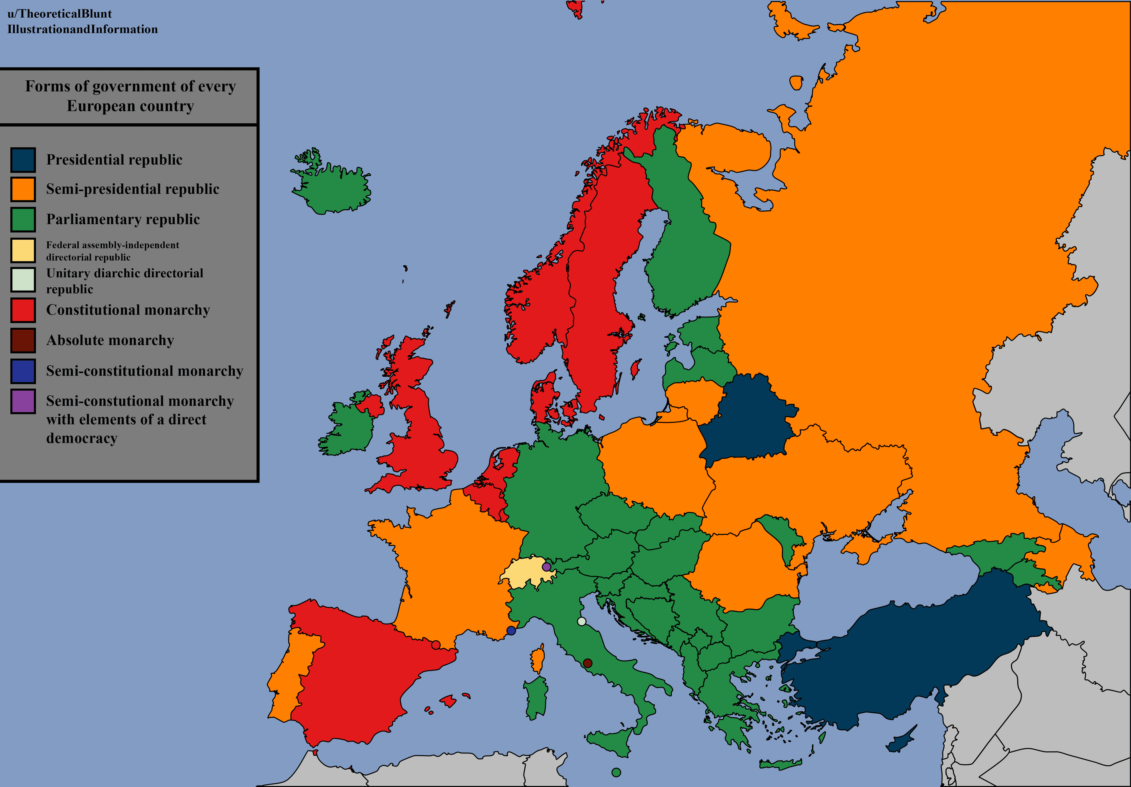 Forms of Government of Every European Country Map