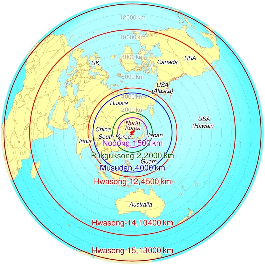 Estimated Maximum Ranges of North Korea's Missiles Map
