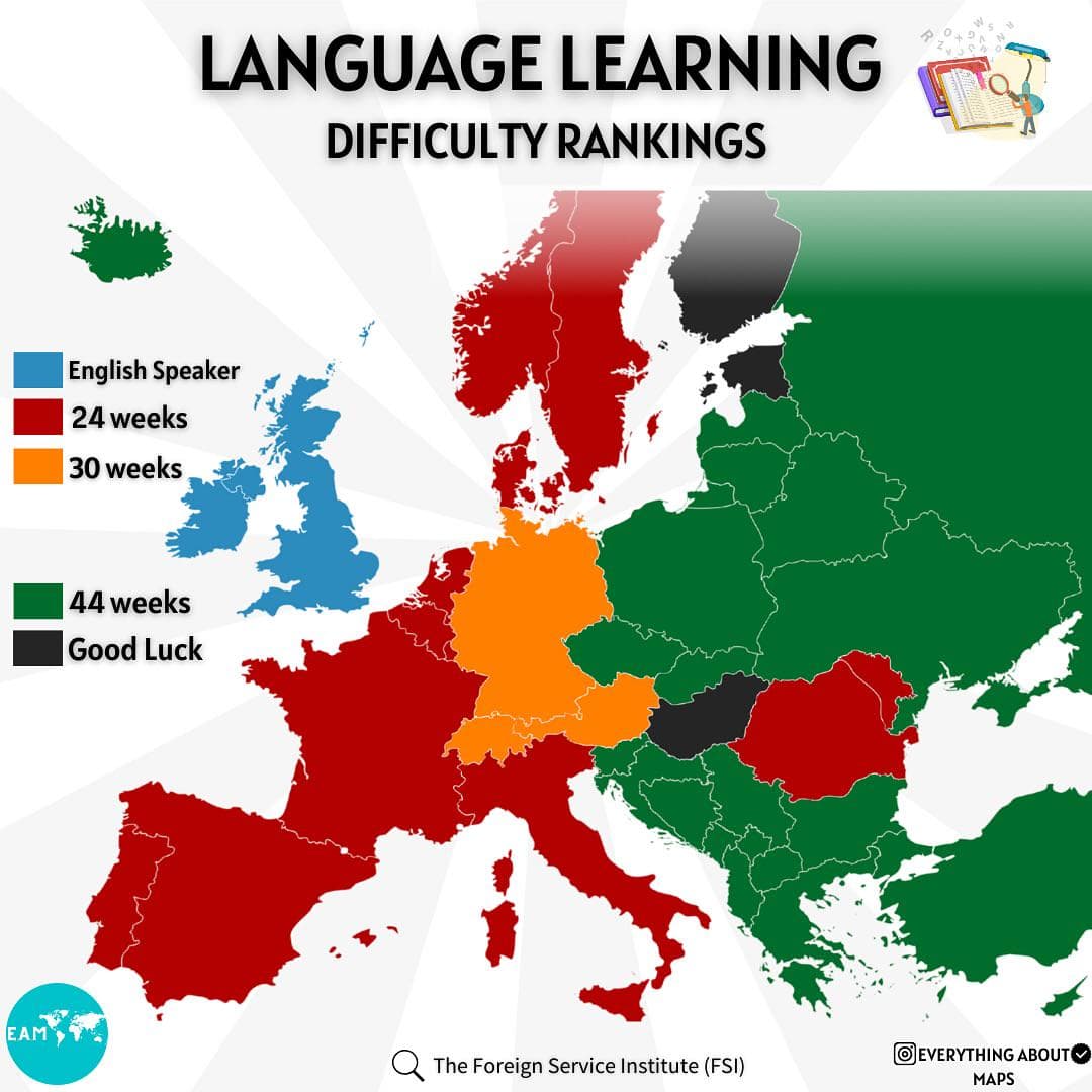 Language Learning Difficulty Rankings Map