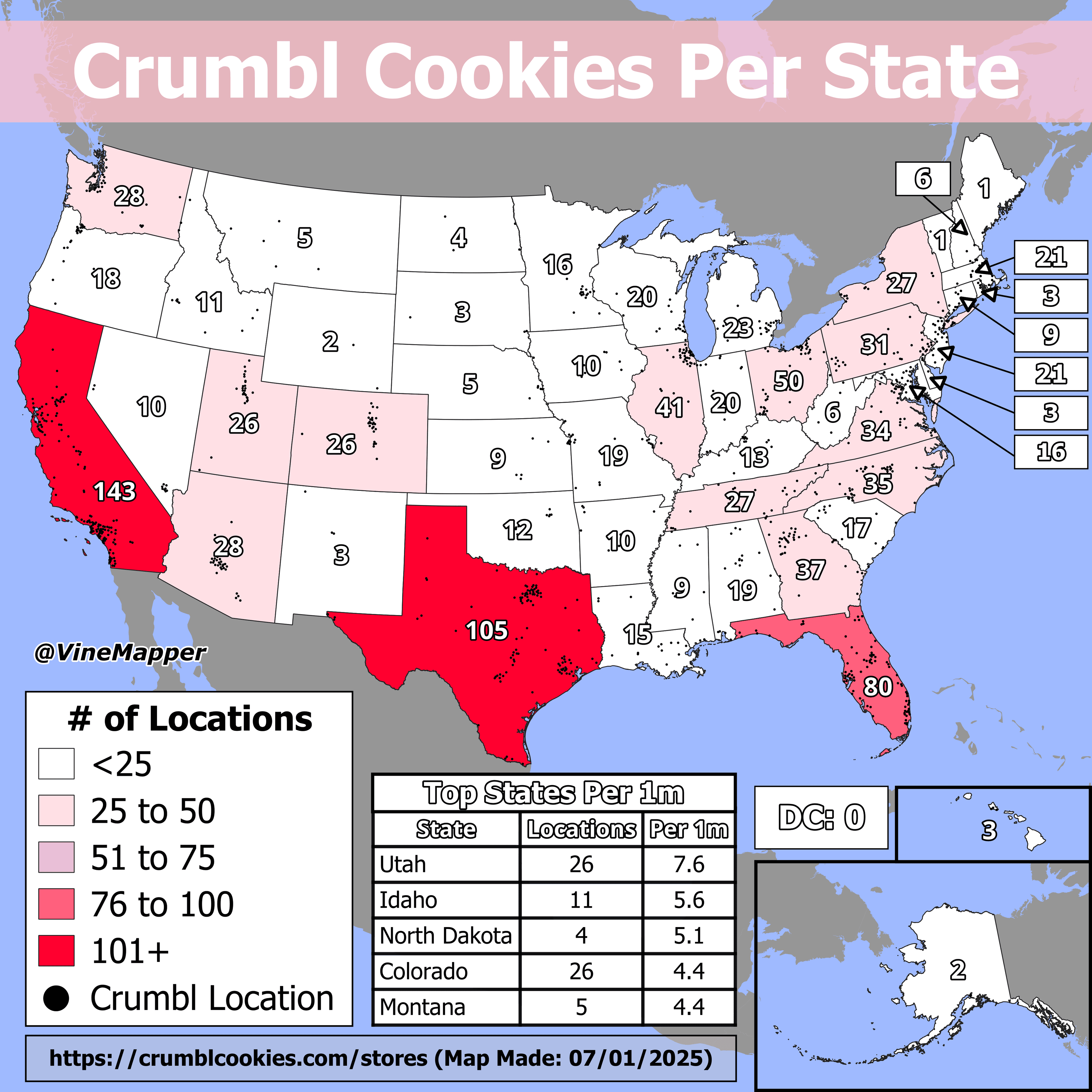 Crumbl Cookies Per State Map