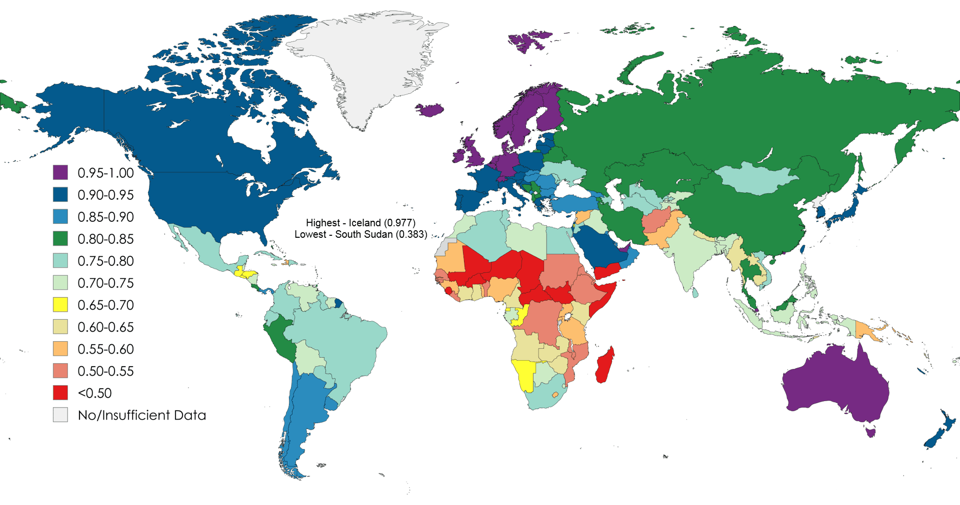 Projected HDI Map of Countries in 2025