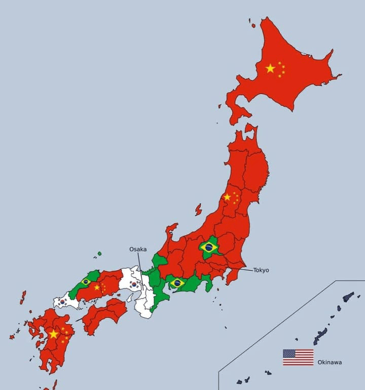 Most Common Foreign Nationality in Each Japanese Prefecture Map