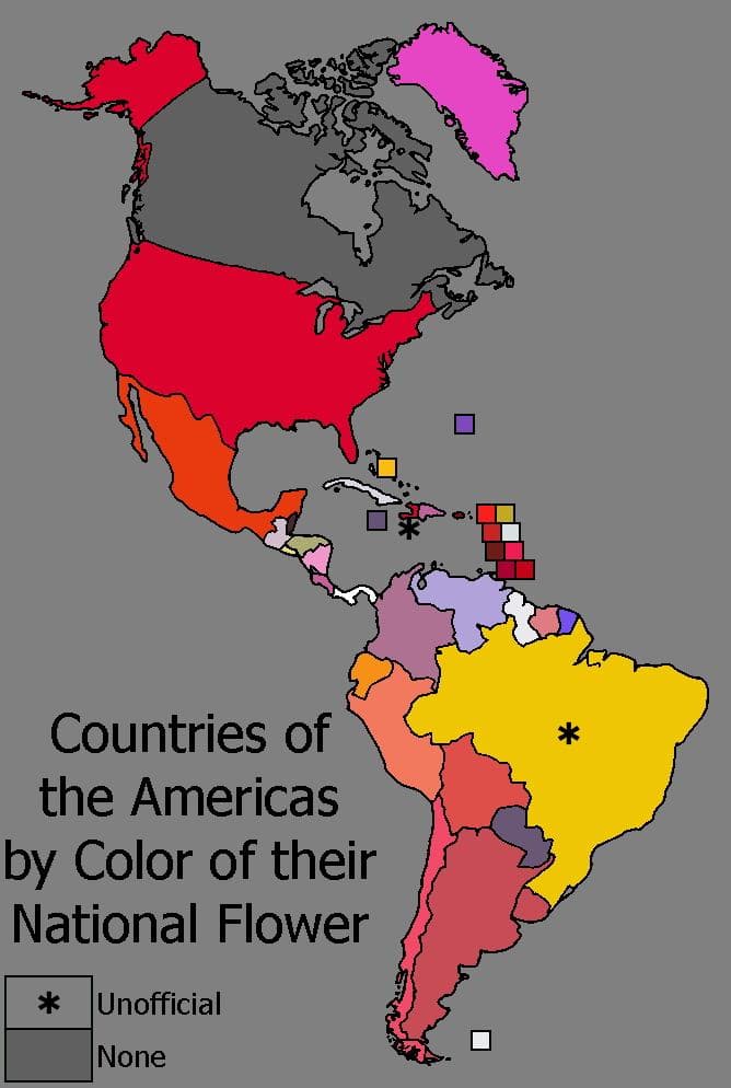 National Flower Colors Map of the Americas
