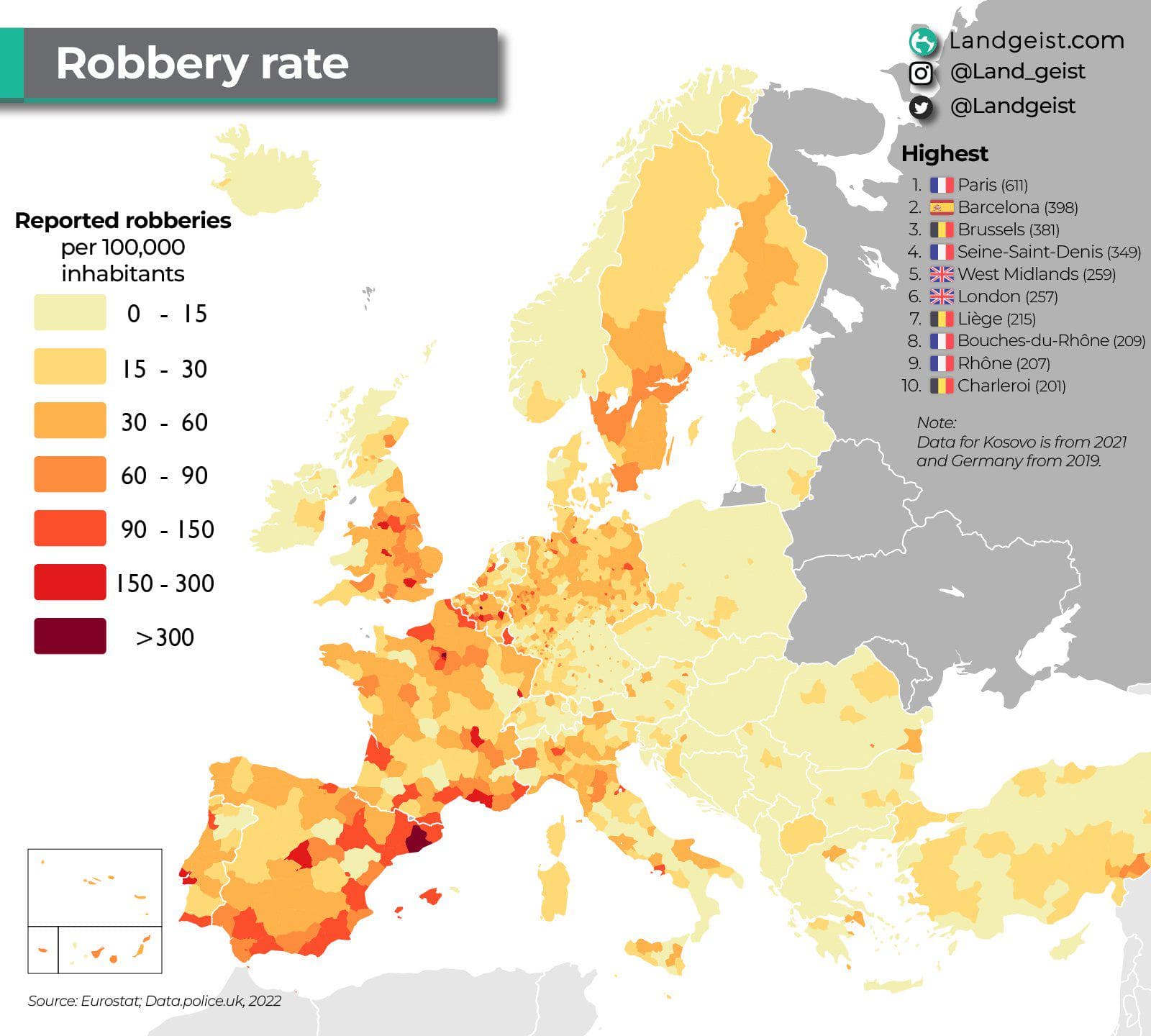 Robbery Rate in Europe Map