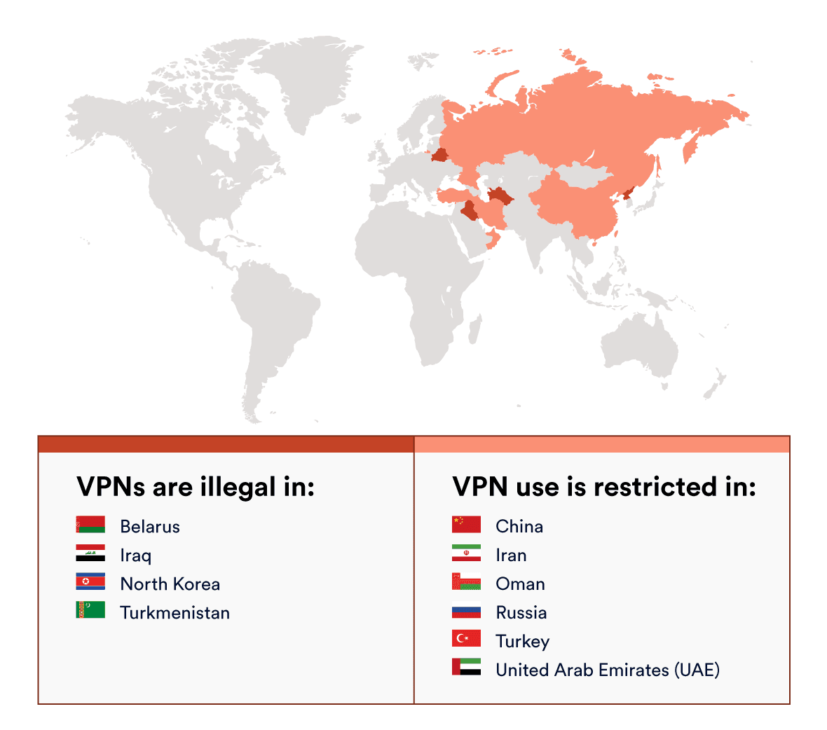 Map of Countries Where VPNs Are Illegal