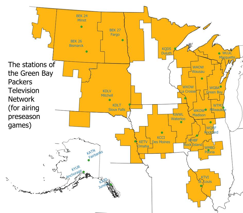 Green Bay Packers Preseason Television Network Map