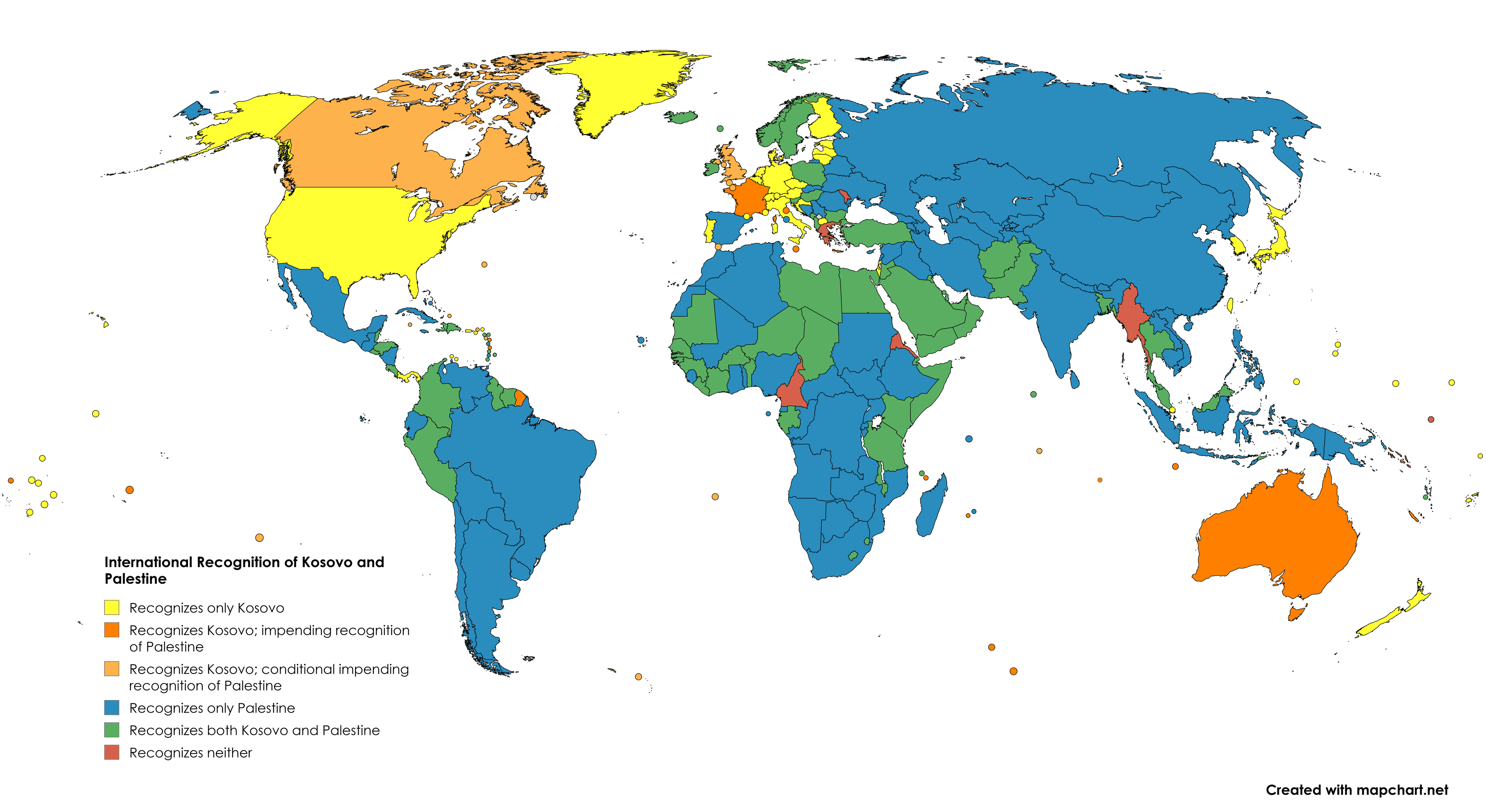 Comparative International Recognition Map of Kosovo and Palestine