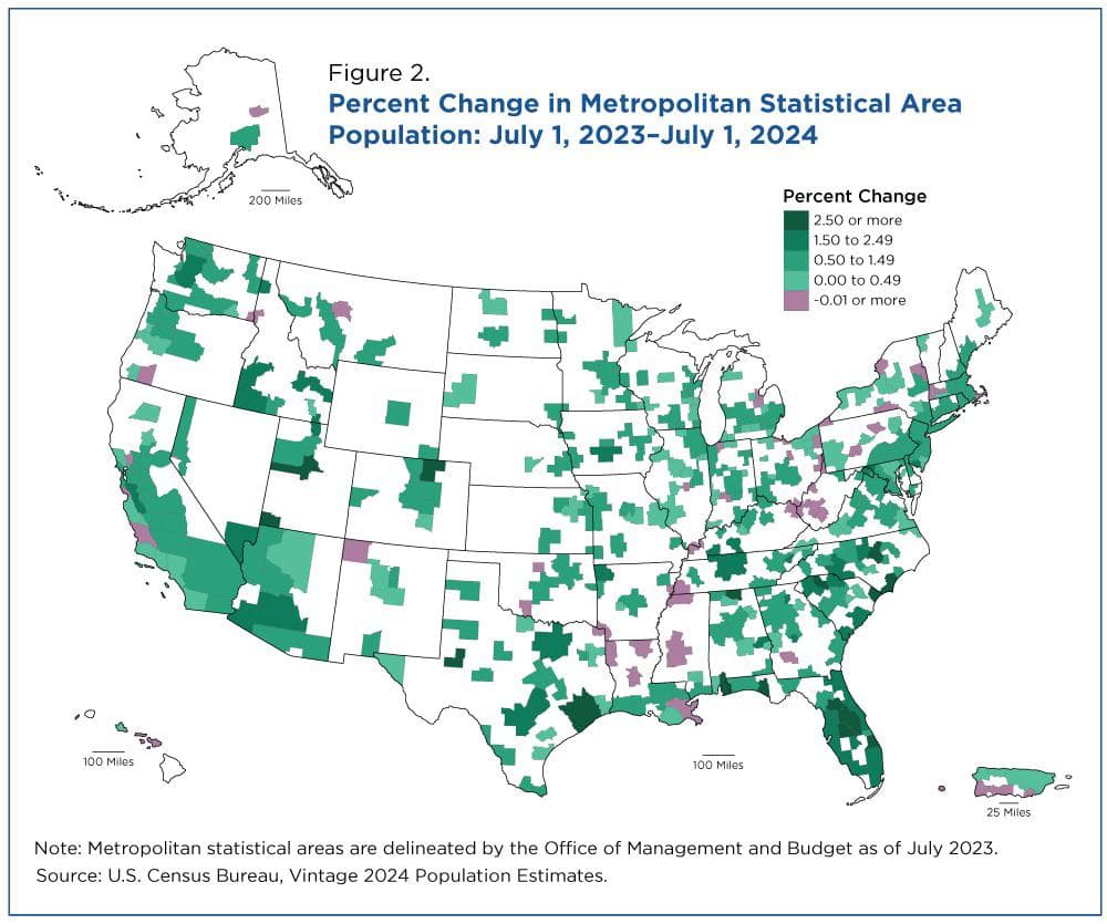 Metropolitan Area Growth Map July 2023 - July 2024