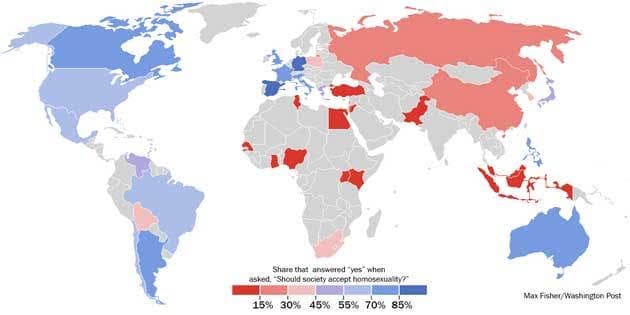 Map of Global Gay Porn Viewing by Country