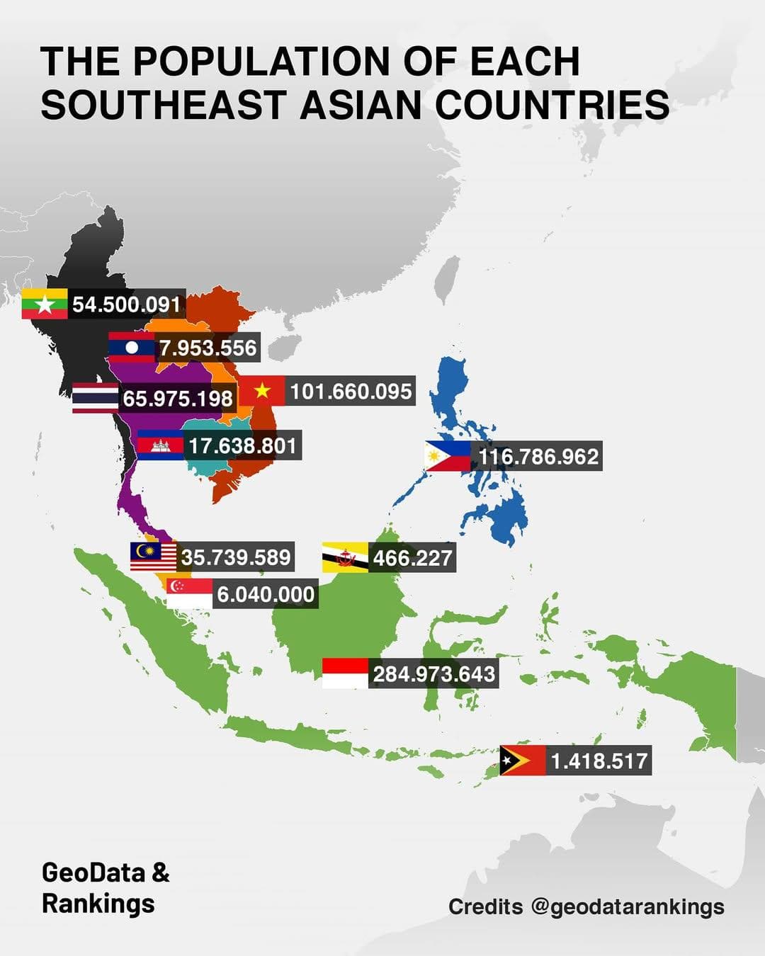 Population Map of Southeast Asian Countries