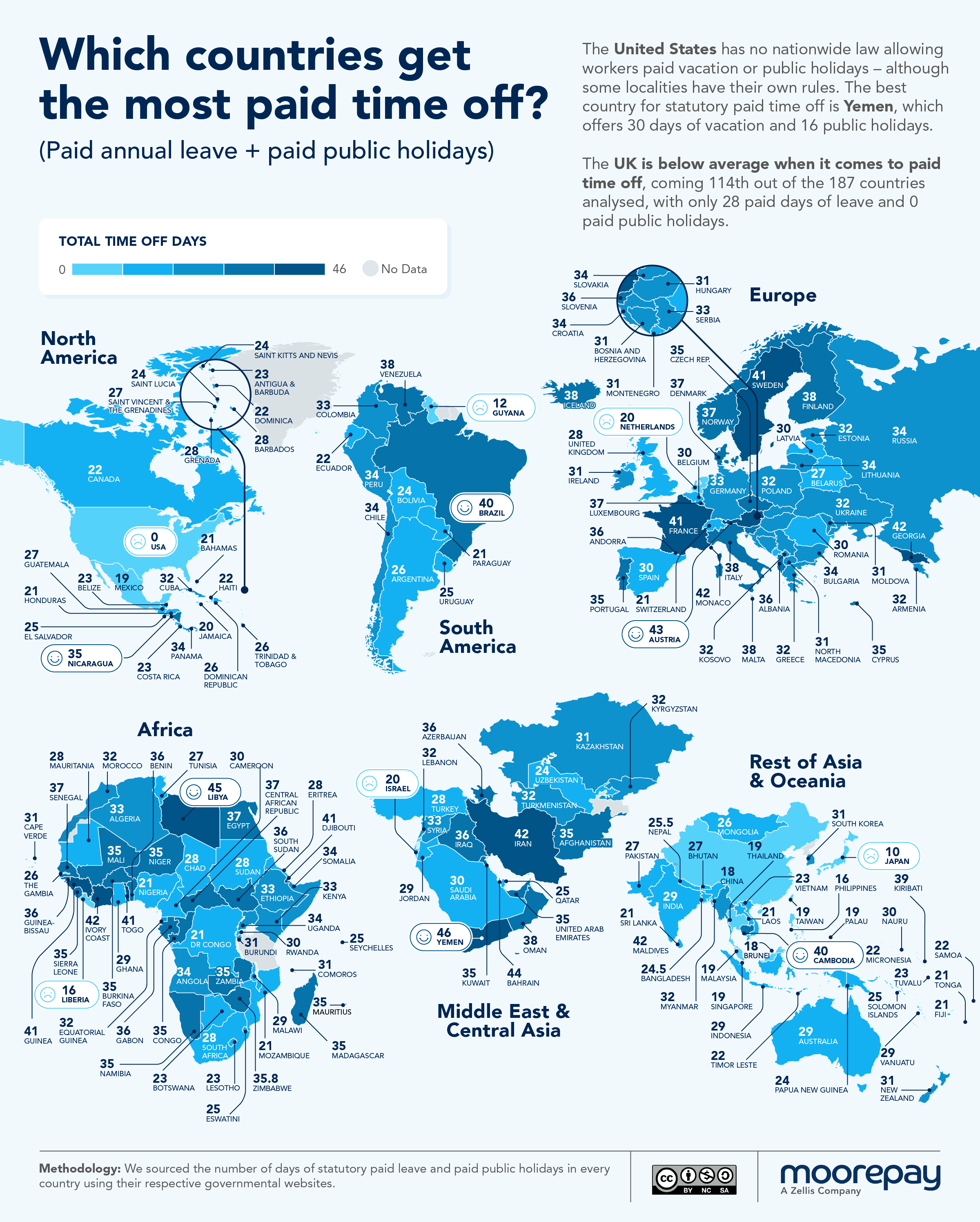 Paid Vacation Time by Country Map