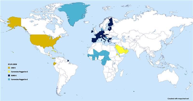 Map of Global Usage of Dollar and Euro