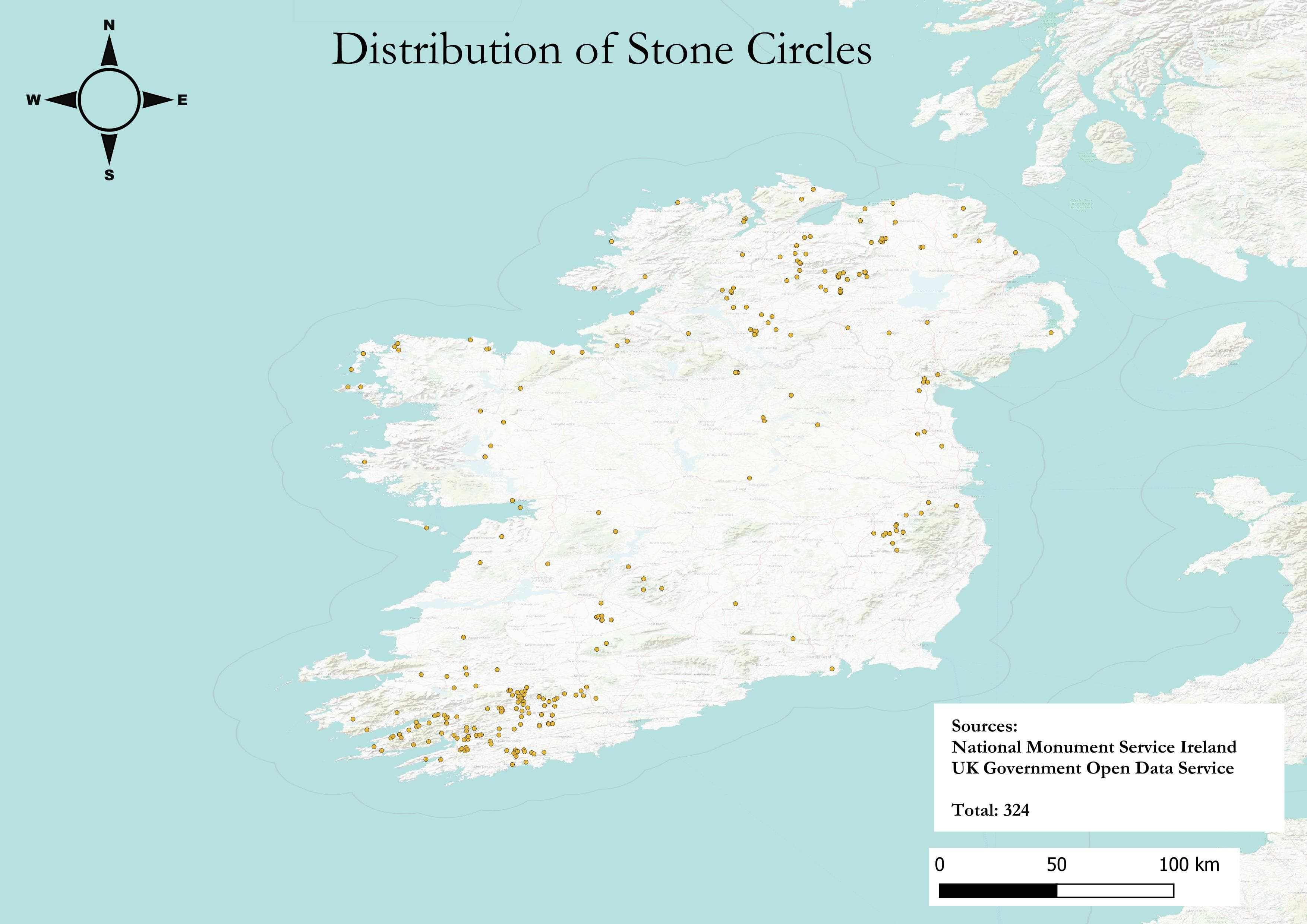 Stone Circles Distribution Map in Ireland