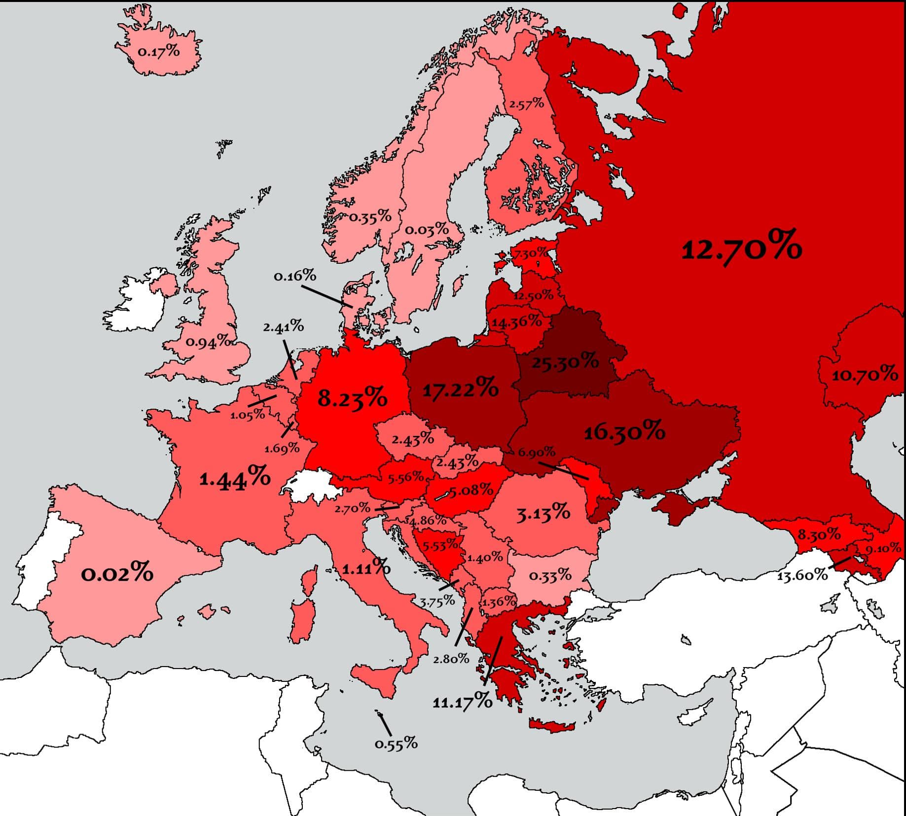 Countries That Lost the Most People in WW2 Map