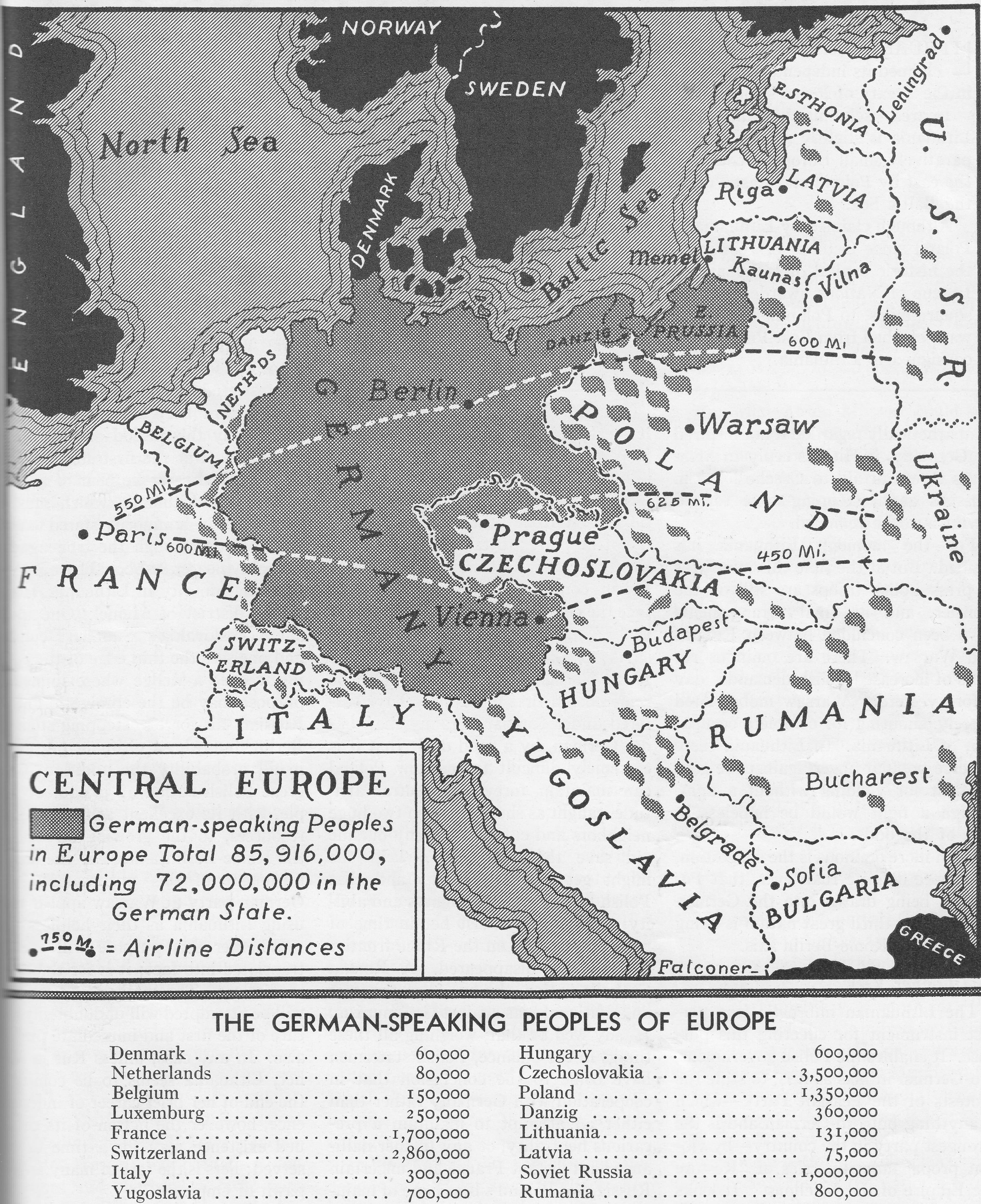 German-speaking Population Map of Europe 1938