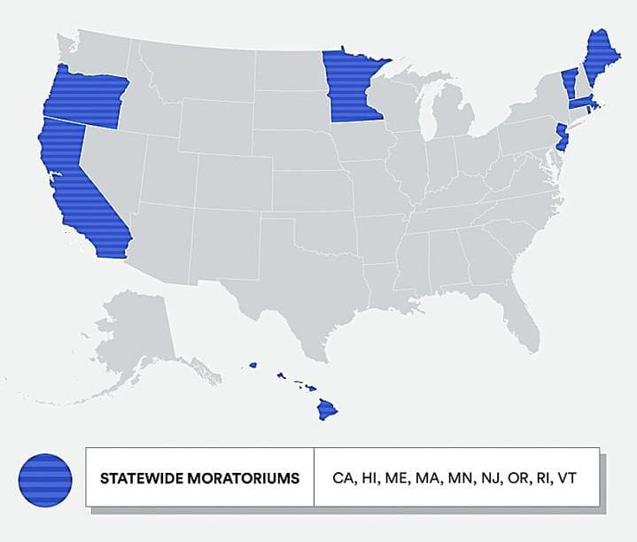 Map of U.S. States with Nuclear Power Plant Bans
