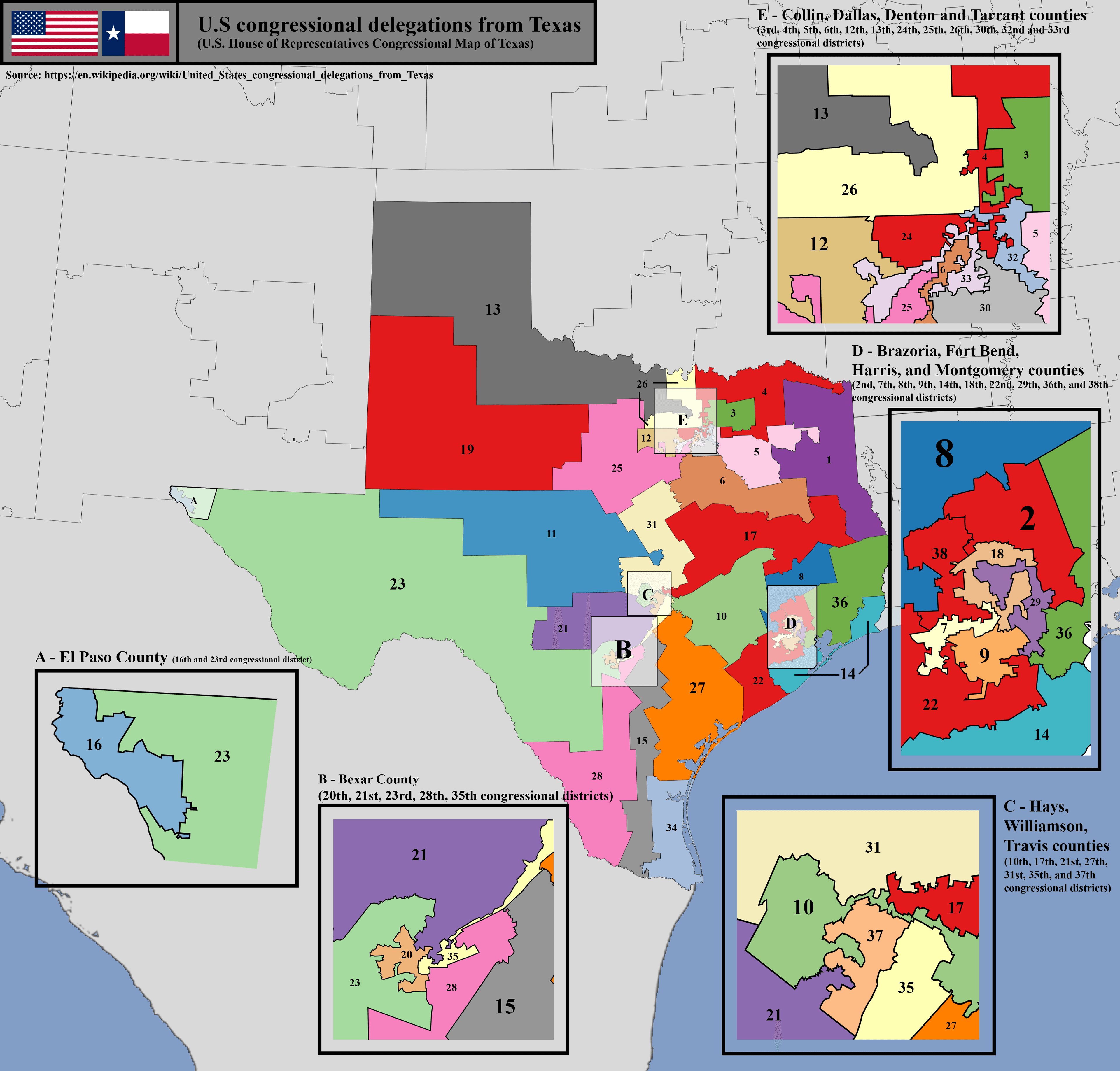 U.S. House of Representatives Congressional District Map of Texas