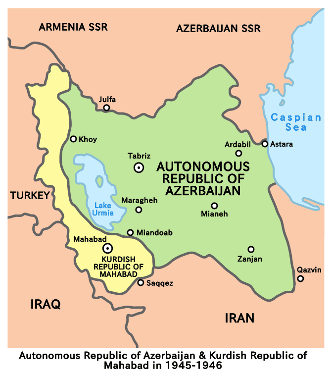 Map of Kurdish Republic of Mahabad and Azerbaijan People's Government 1946