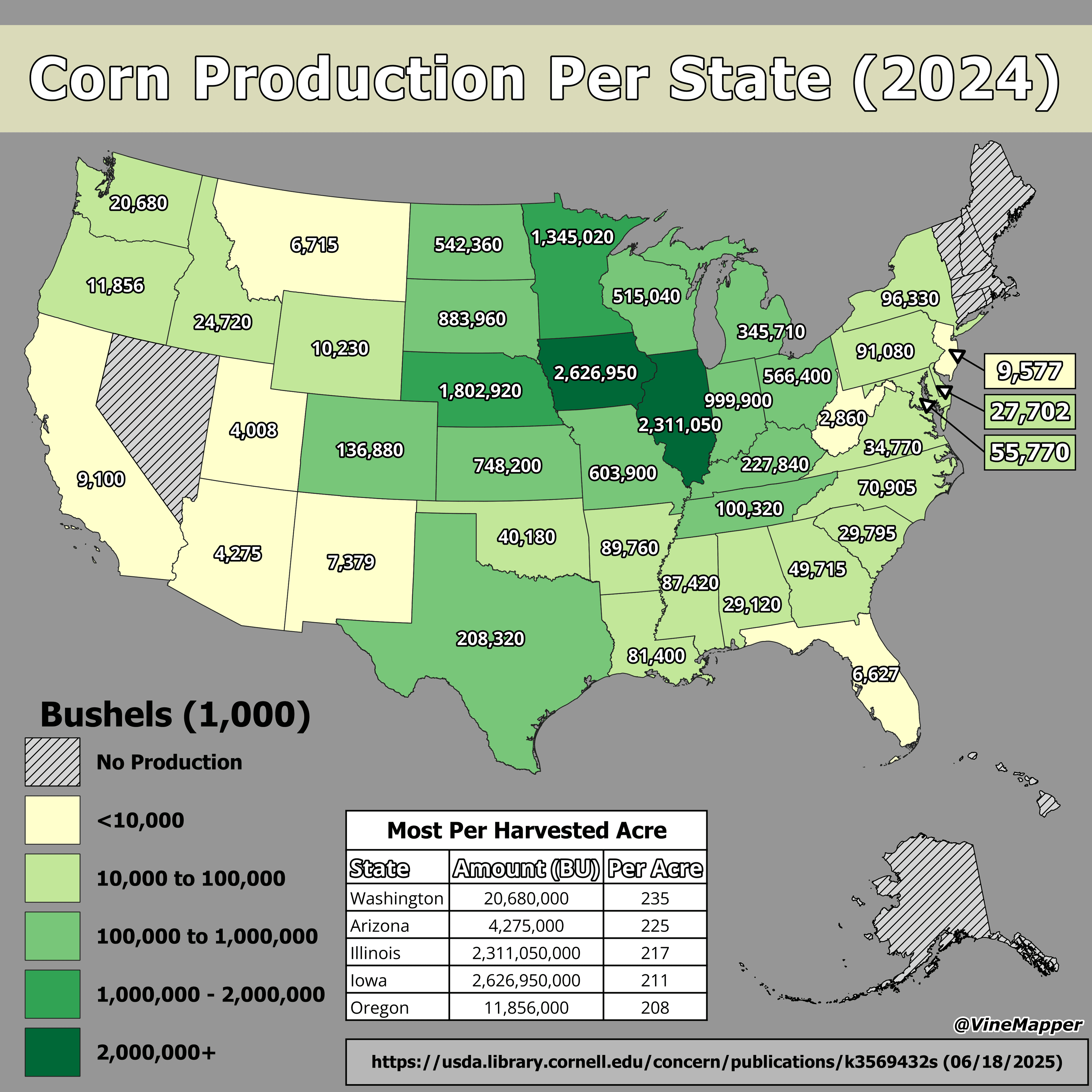 Corn Production Per State Map