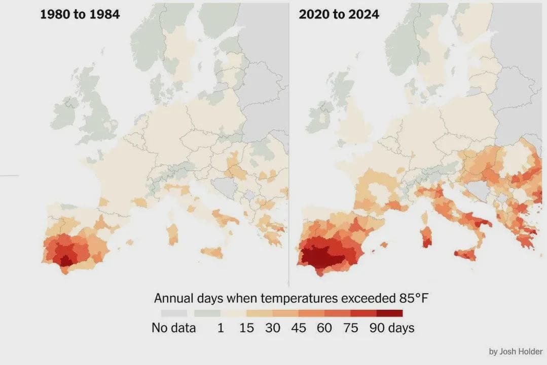 Days Over 30ºC in Europe Map