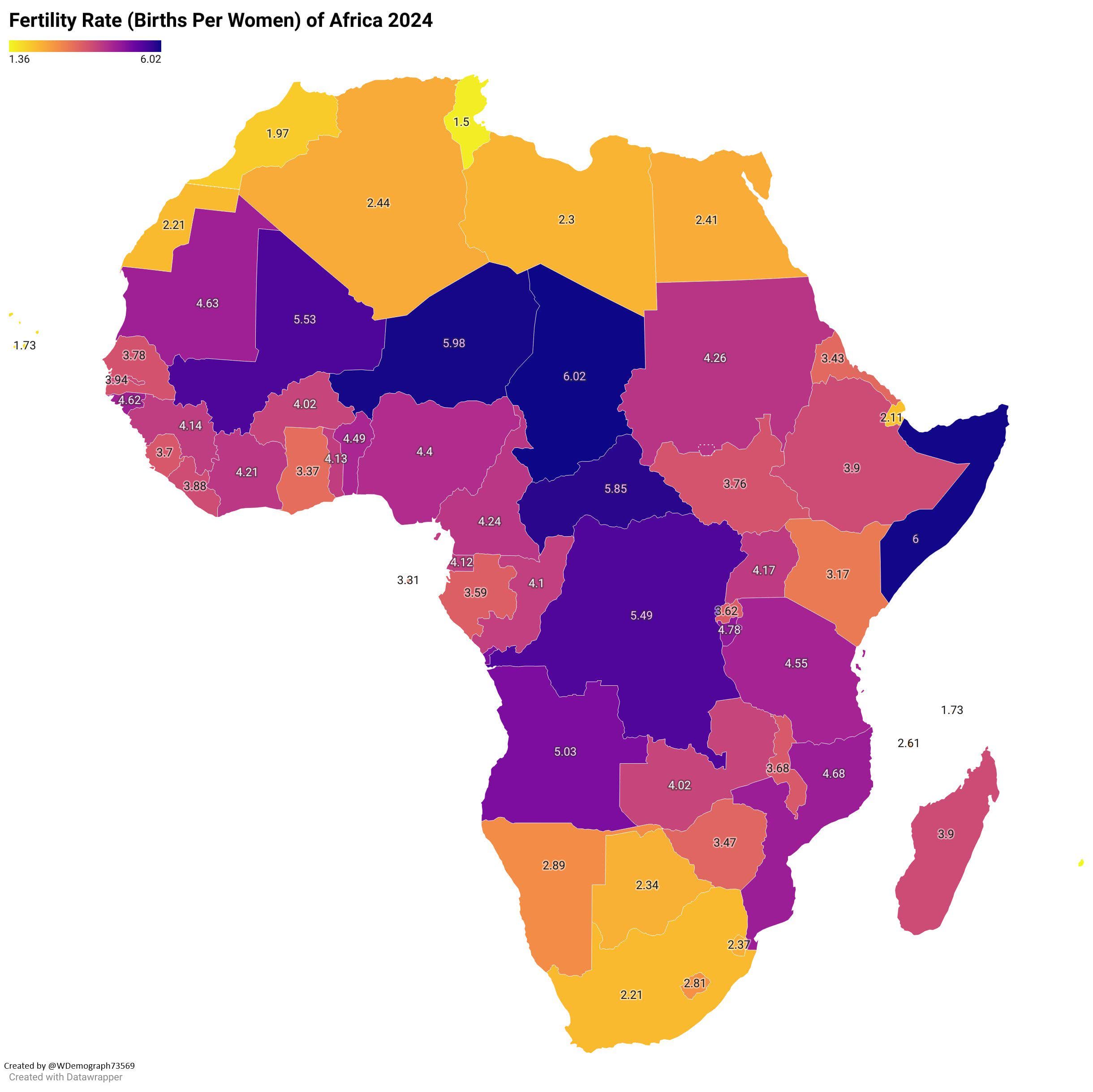 Fertility Rate of Africa 2024 Map