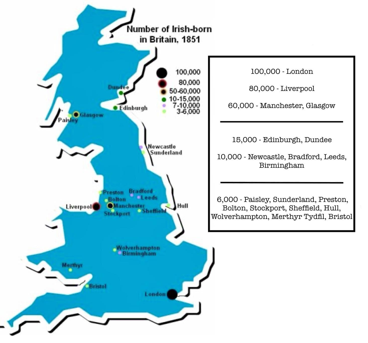 Map of Irish-born Population in Britain in 1851