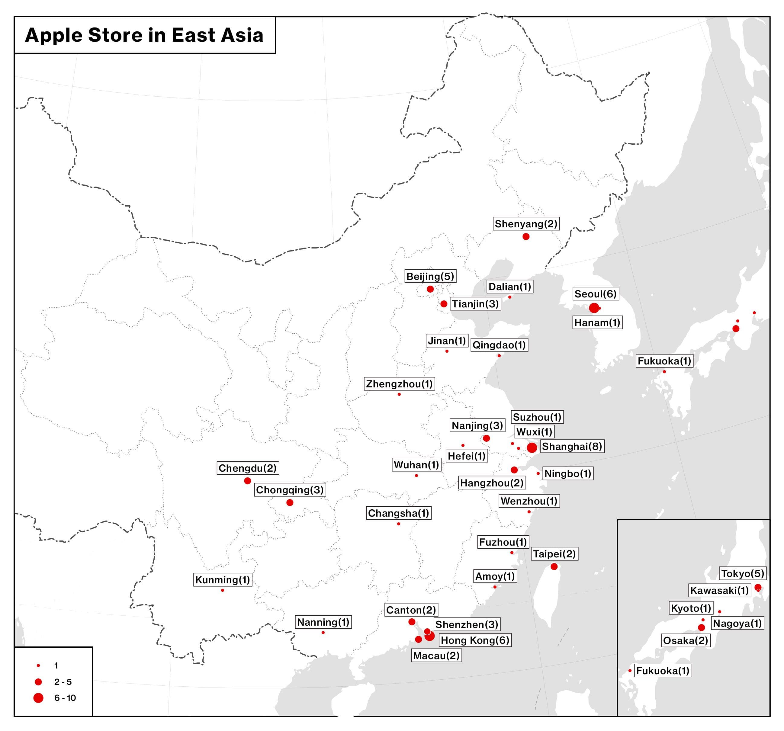 Apple Store Locations in East Asia Map 2025