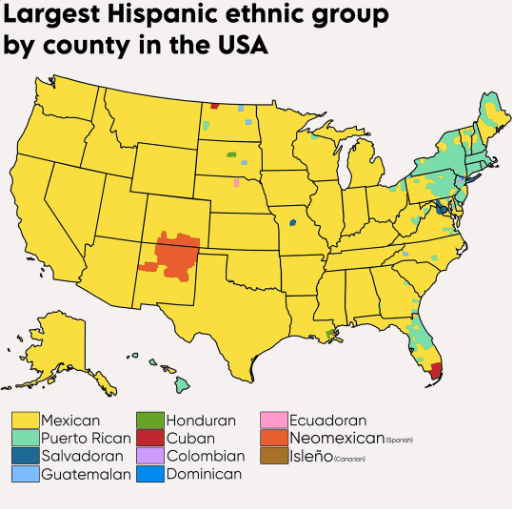 Largest Hispanic Ethnic Groups in the USA Map