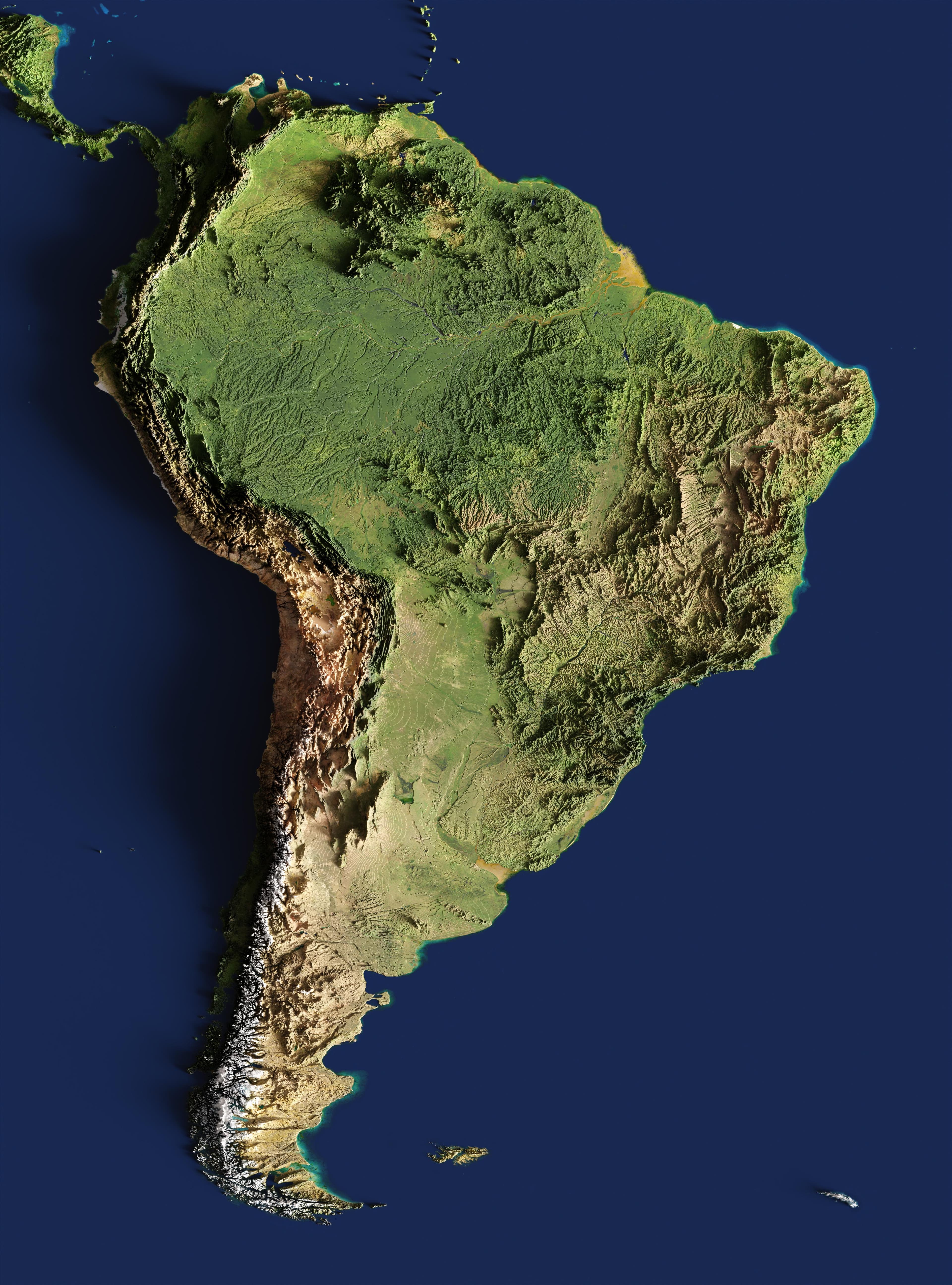 3-D Relief Map of South America