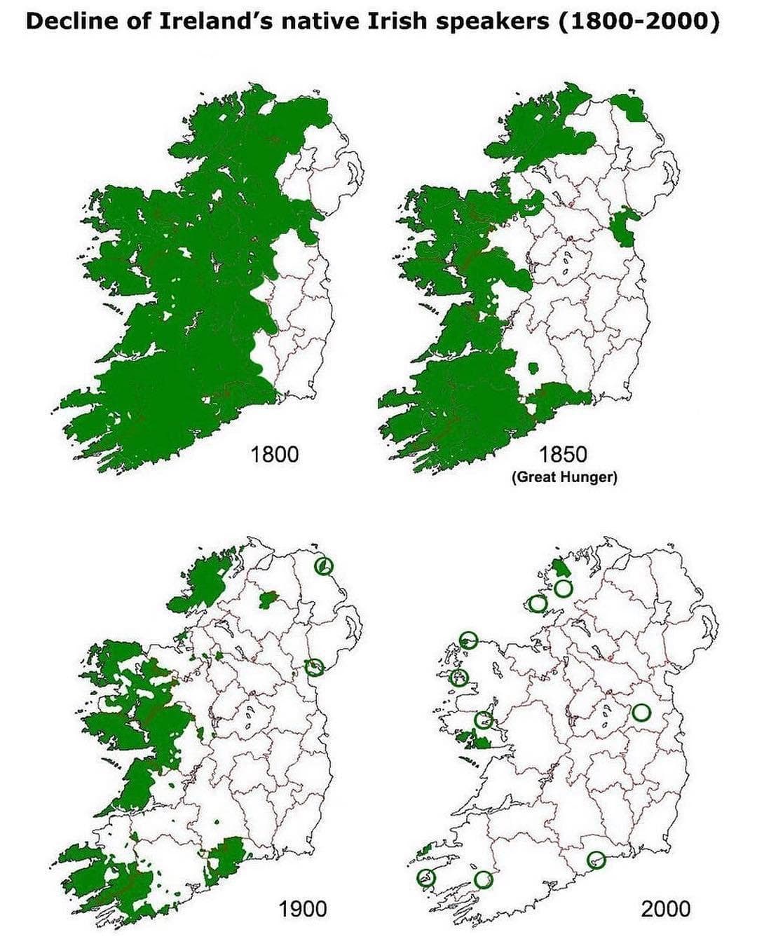 Decline of Ireland's Native Irish Speakers Map