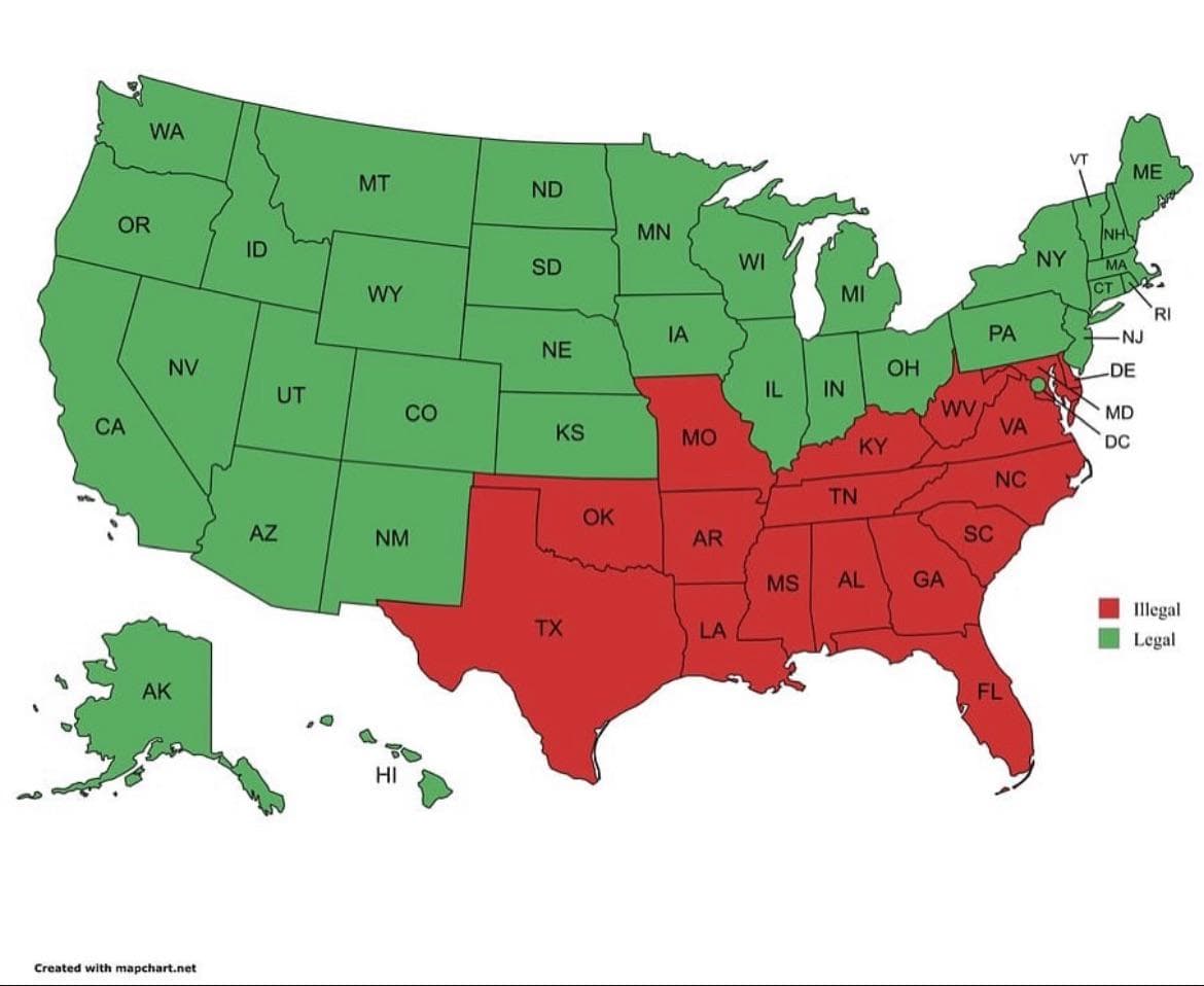 Legality of Interracial Marriage in the U.S. Map