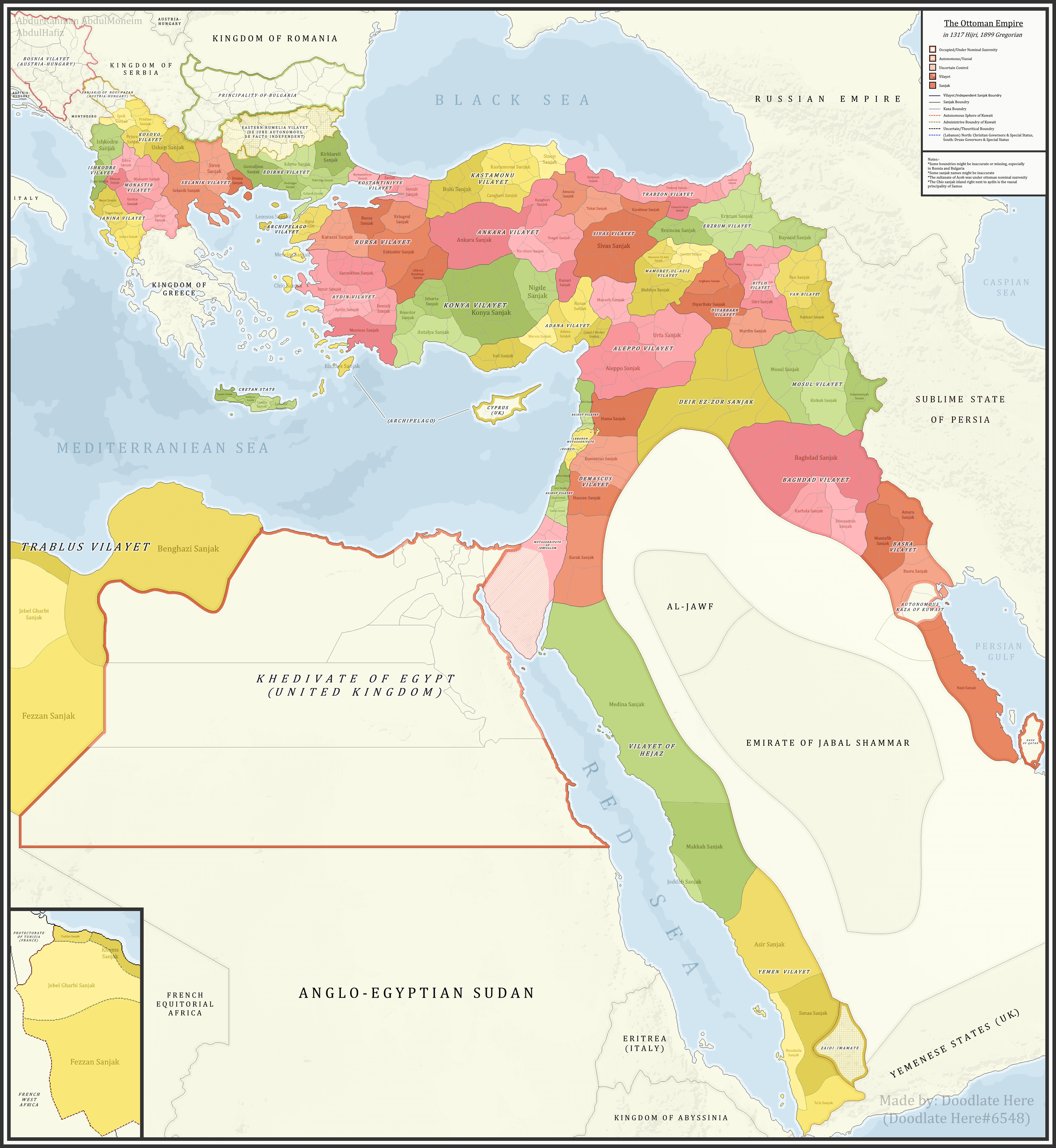 Ottoman Sanjaks in 1899 Map