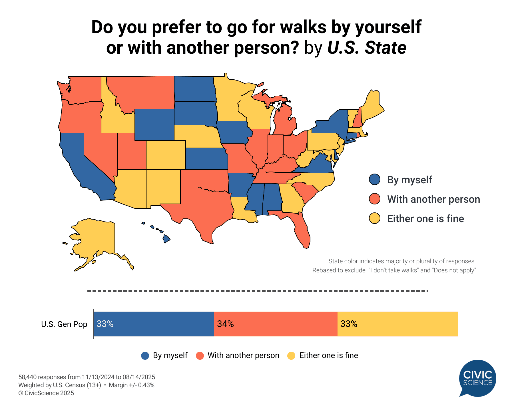 Map of Americans' Preferences for Walking Alone or Together