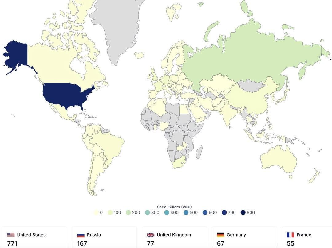 Countries with Most Recorded Serial Killers Map