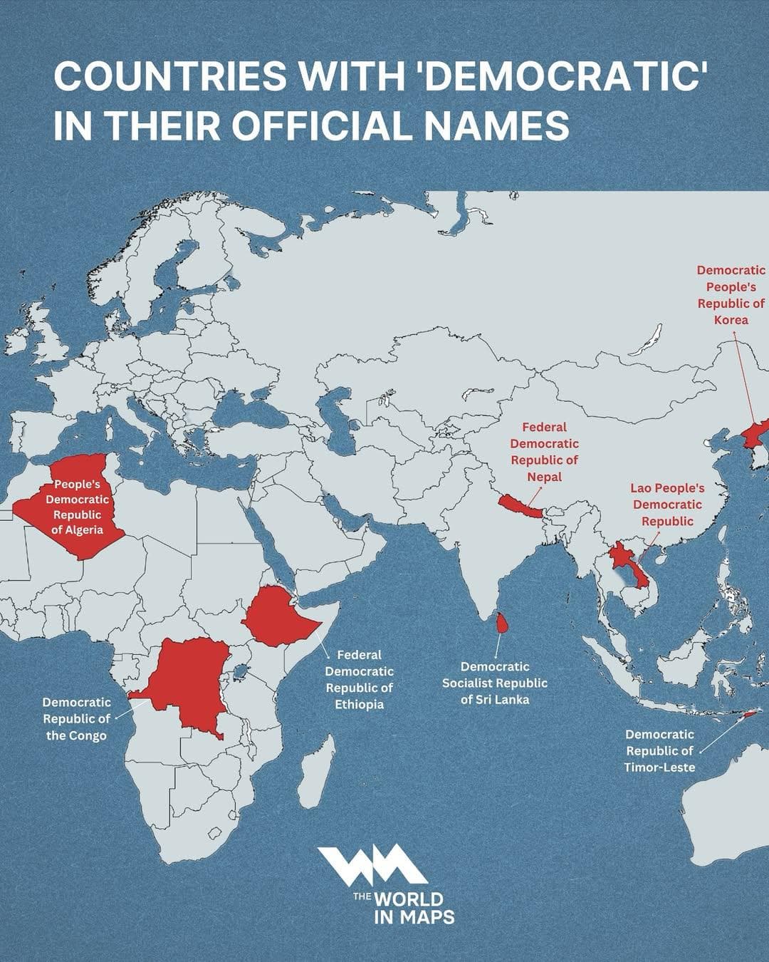 Map of Countries with 'Democratic' in Their Names