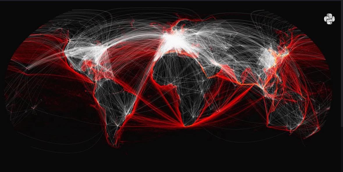World Shipping Lanes and Flight Paths Map