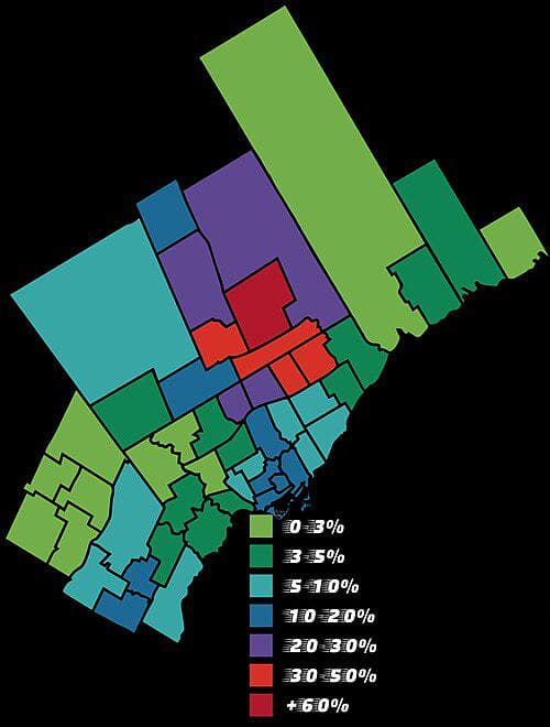 Chinese Population Distribution Map in Greater Toronto Area