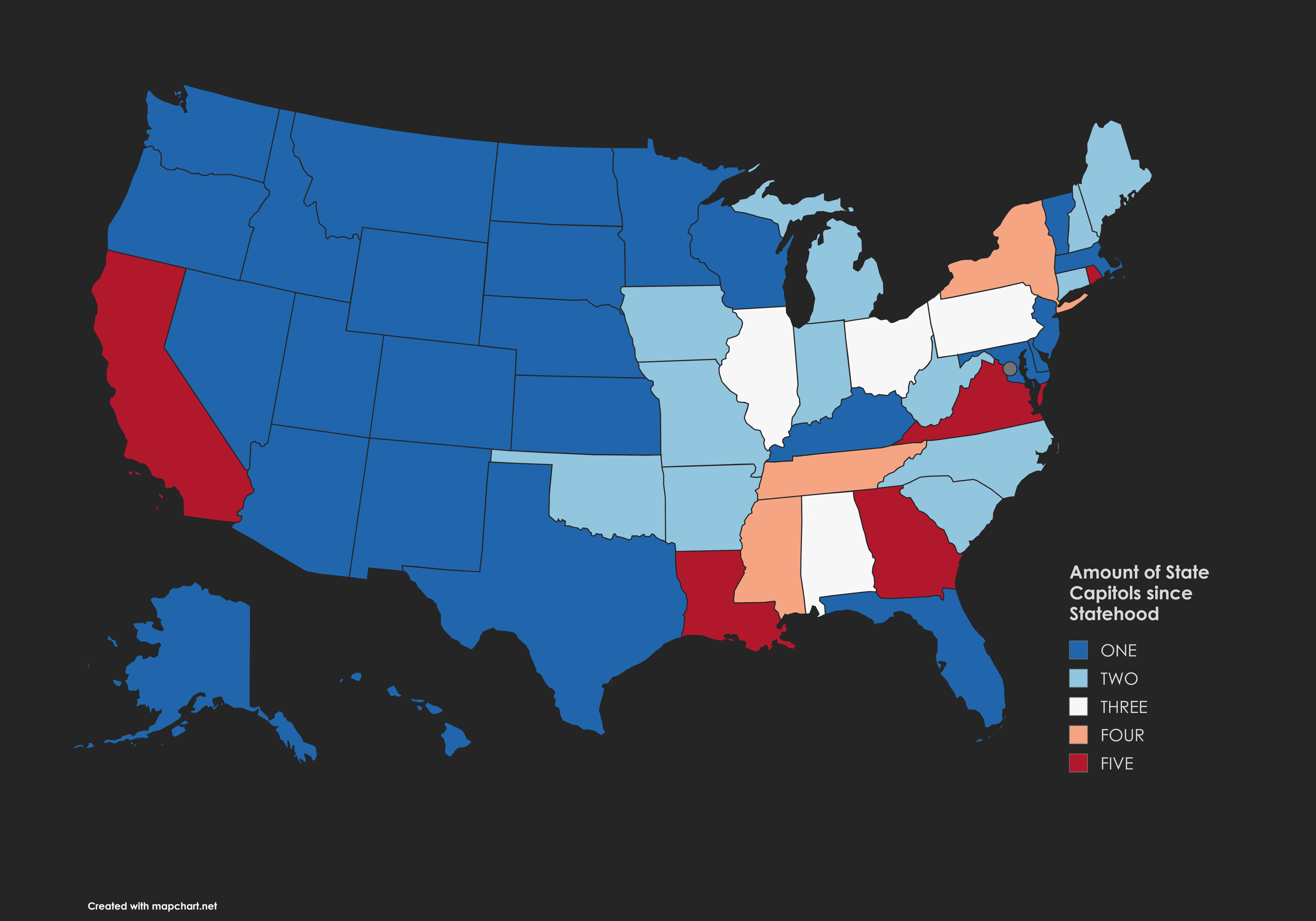 Map of State Capitols Since Statehood