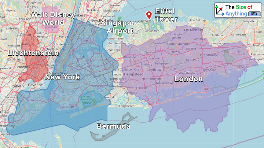 Area Comparison Map of Global Locations
